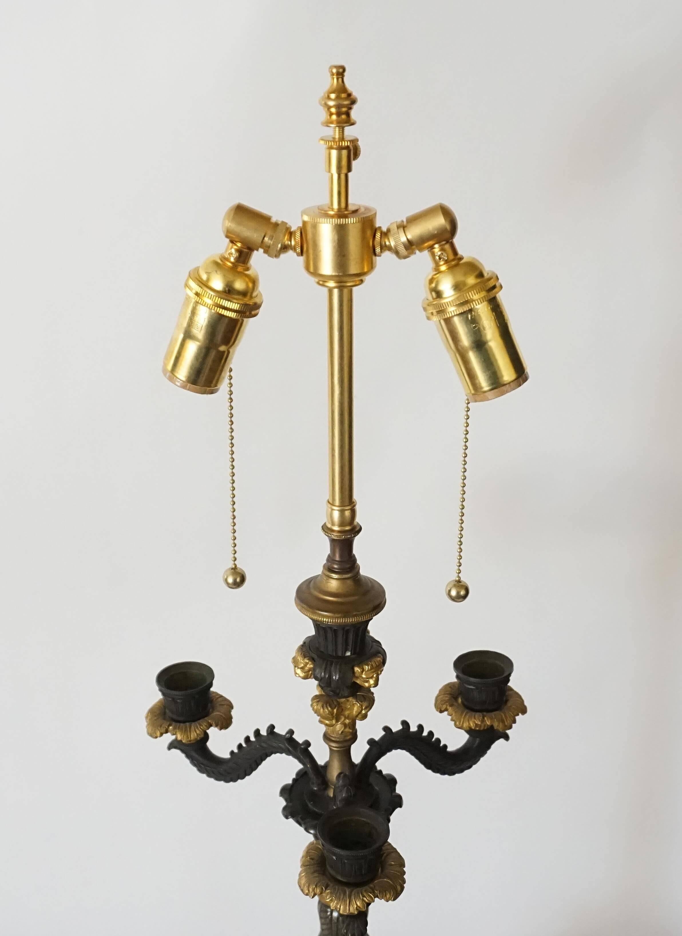 19th Century Neoclassical English Regency Parcel Ormolu Bronze Candelabra Lamp, circa 1825