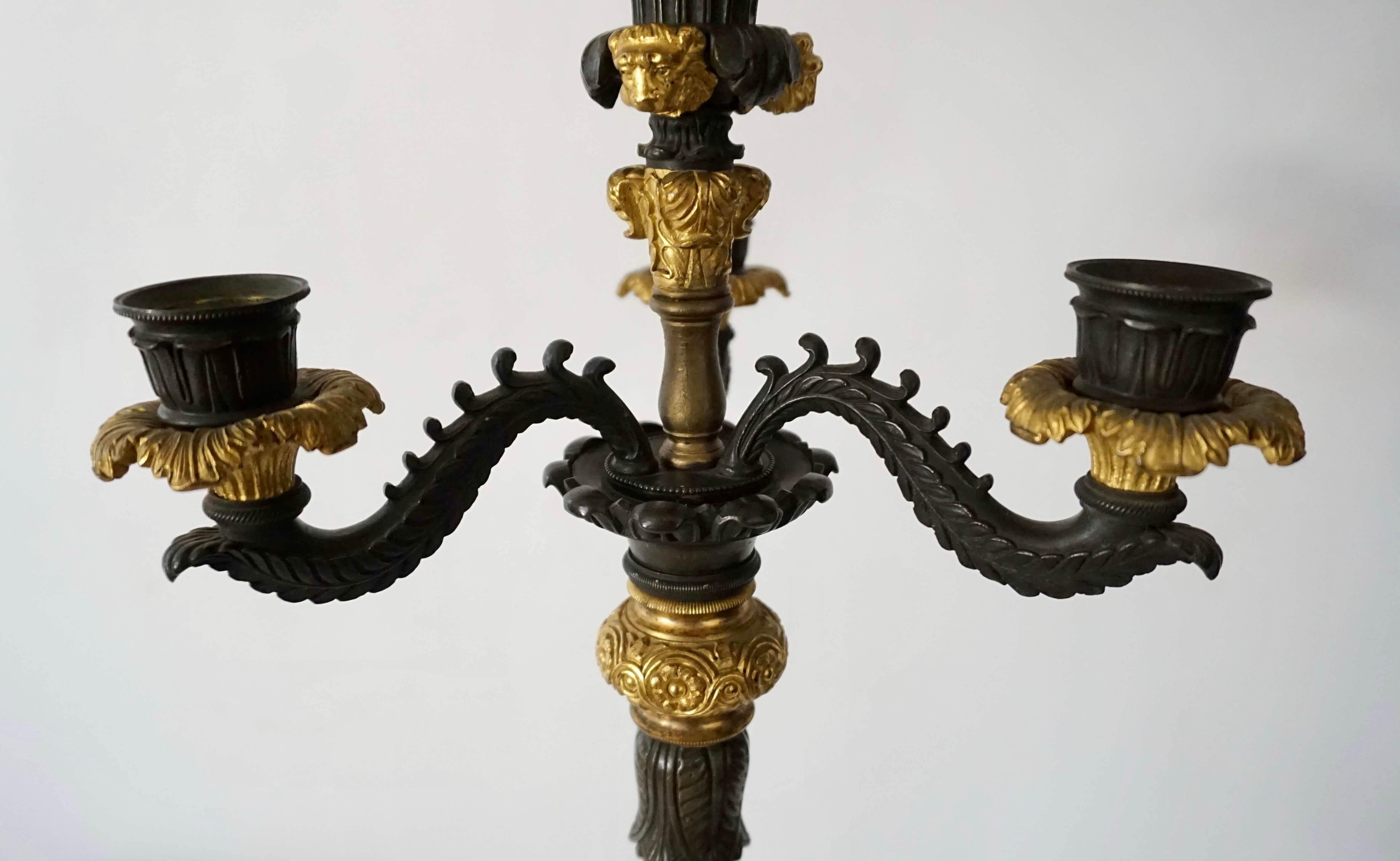 Neoclassical English Regency Parcel Ormolu Bronze Candelabra Lamp, circa 1825 1