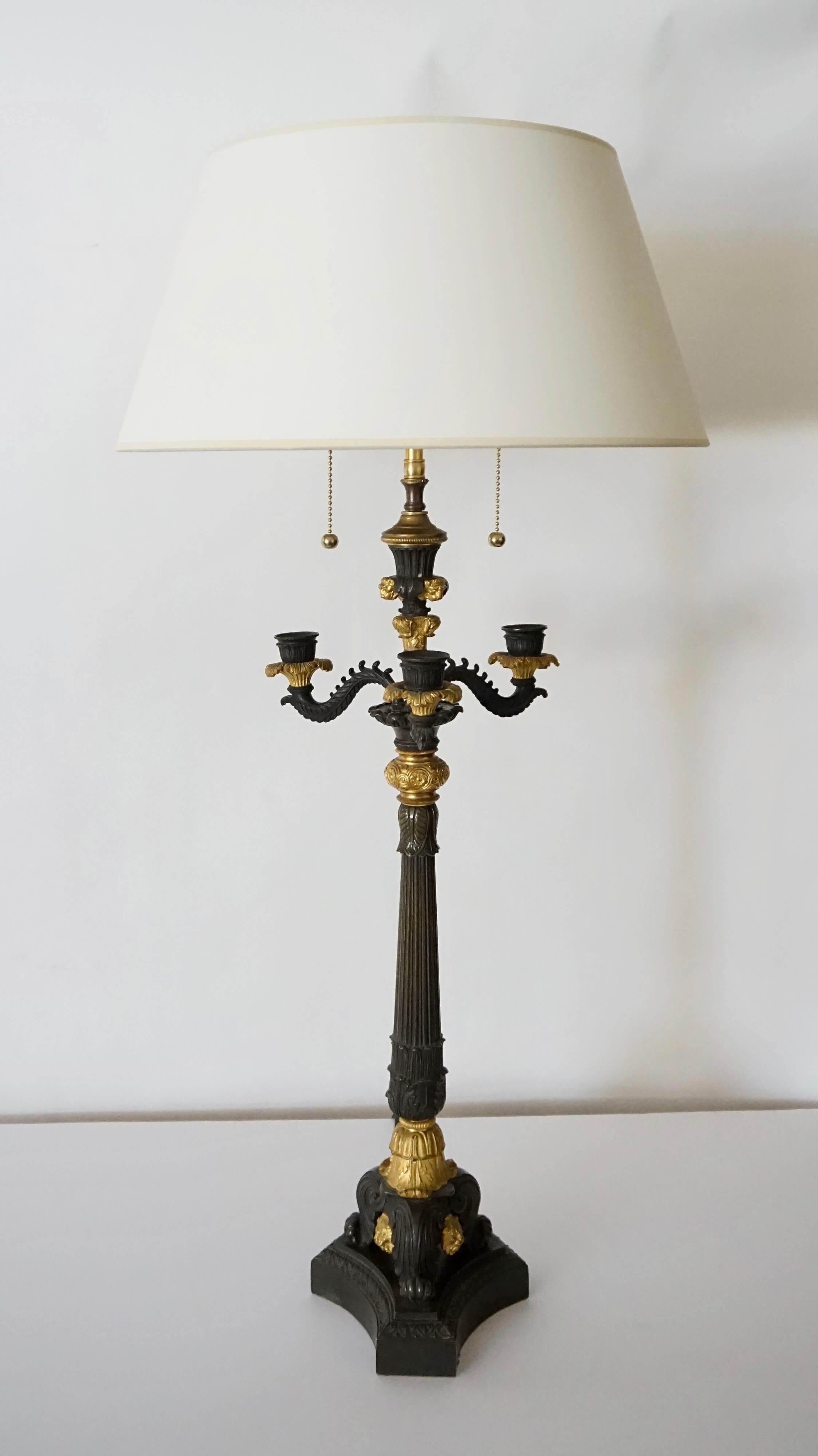 Neoclassical English Regency Parcel Ormolu Bronze Candelabra Lamp, circa 1825 2