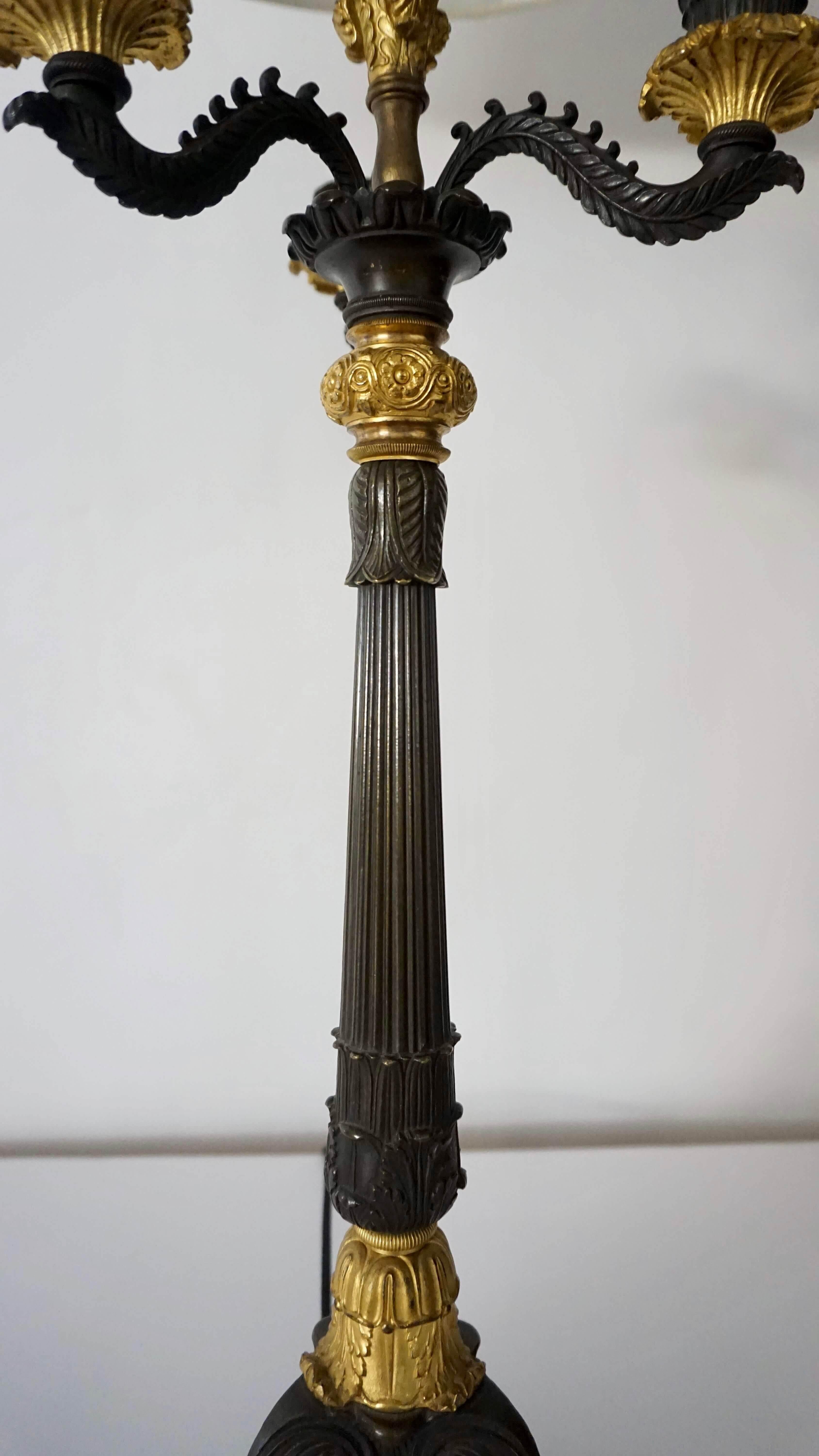 Neoclassical English Regency Parcel Ormolu Bronze Candelabra Lamp, circa 1825 3