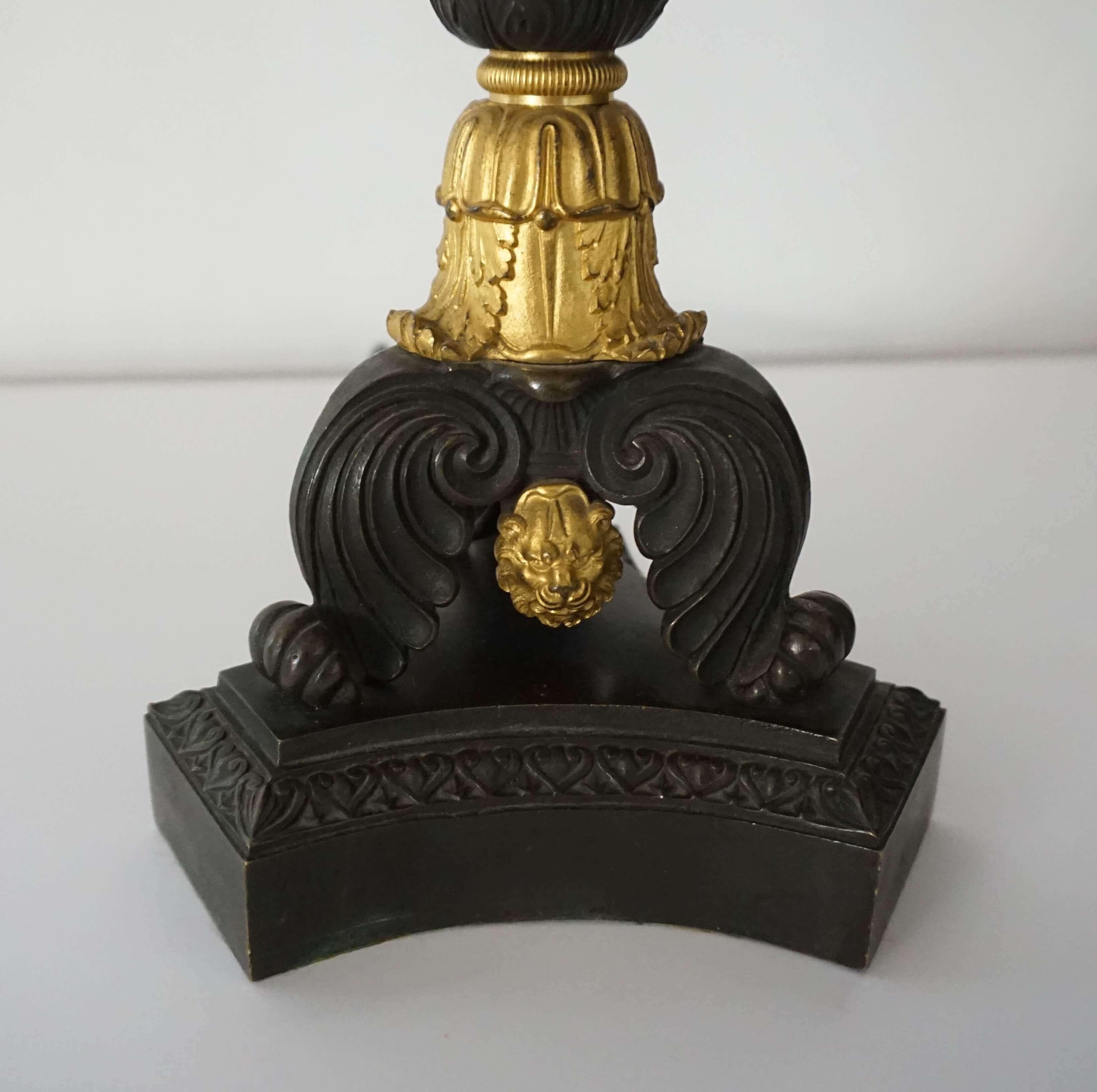 Neoclassical English Regency Parcel Ormolu Bronze Candelabra Lamp, circa 1825 4