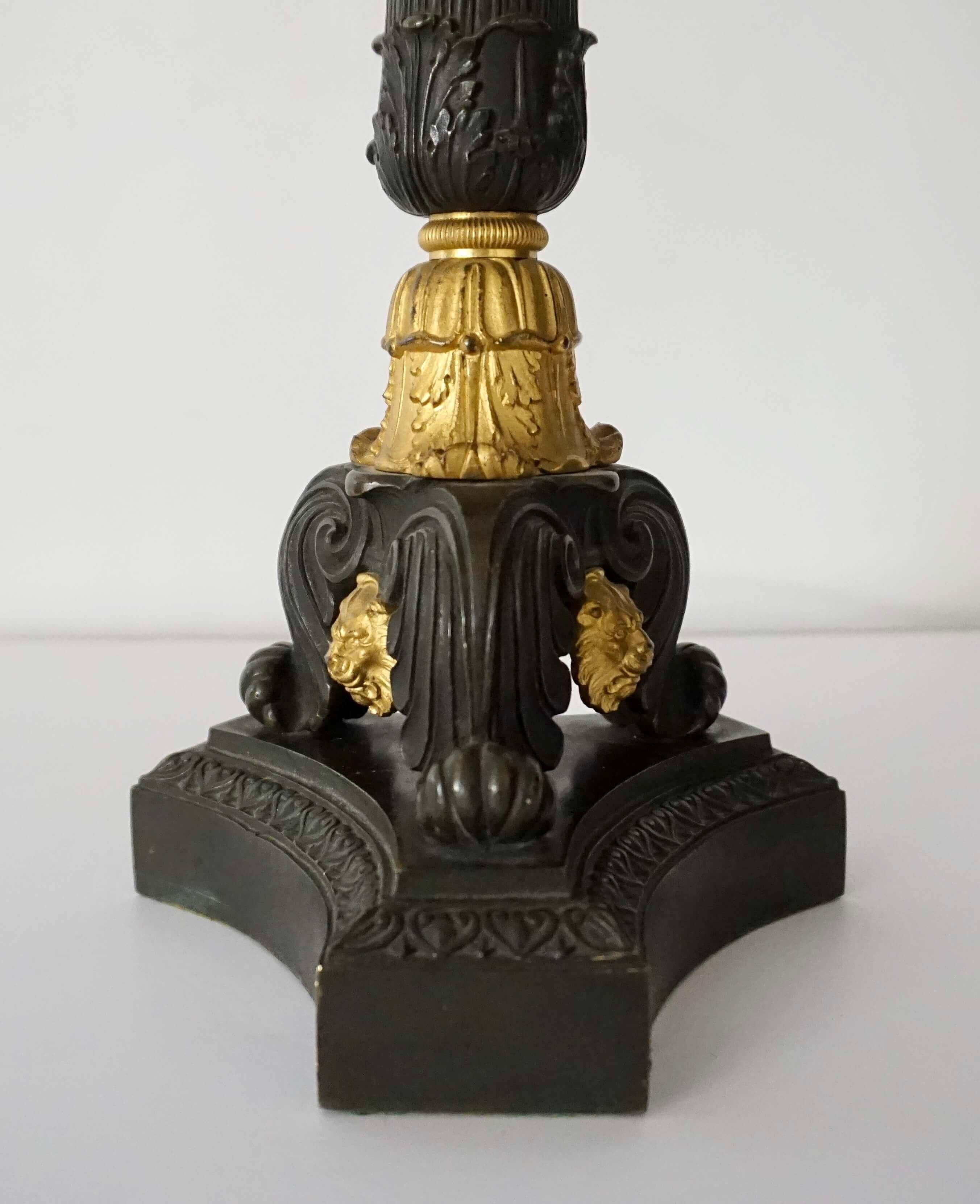 Neoclassical English Regency Parcel Ormolu Bronze Candelabra Lamp, circa 1825 5