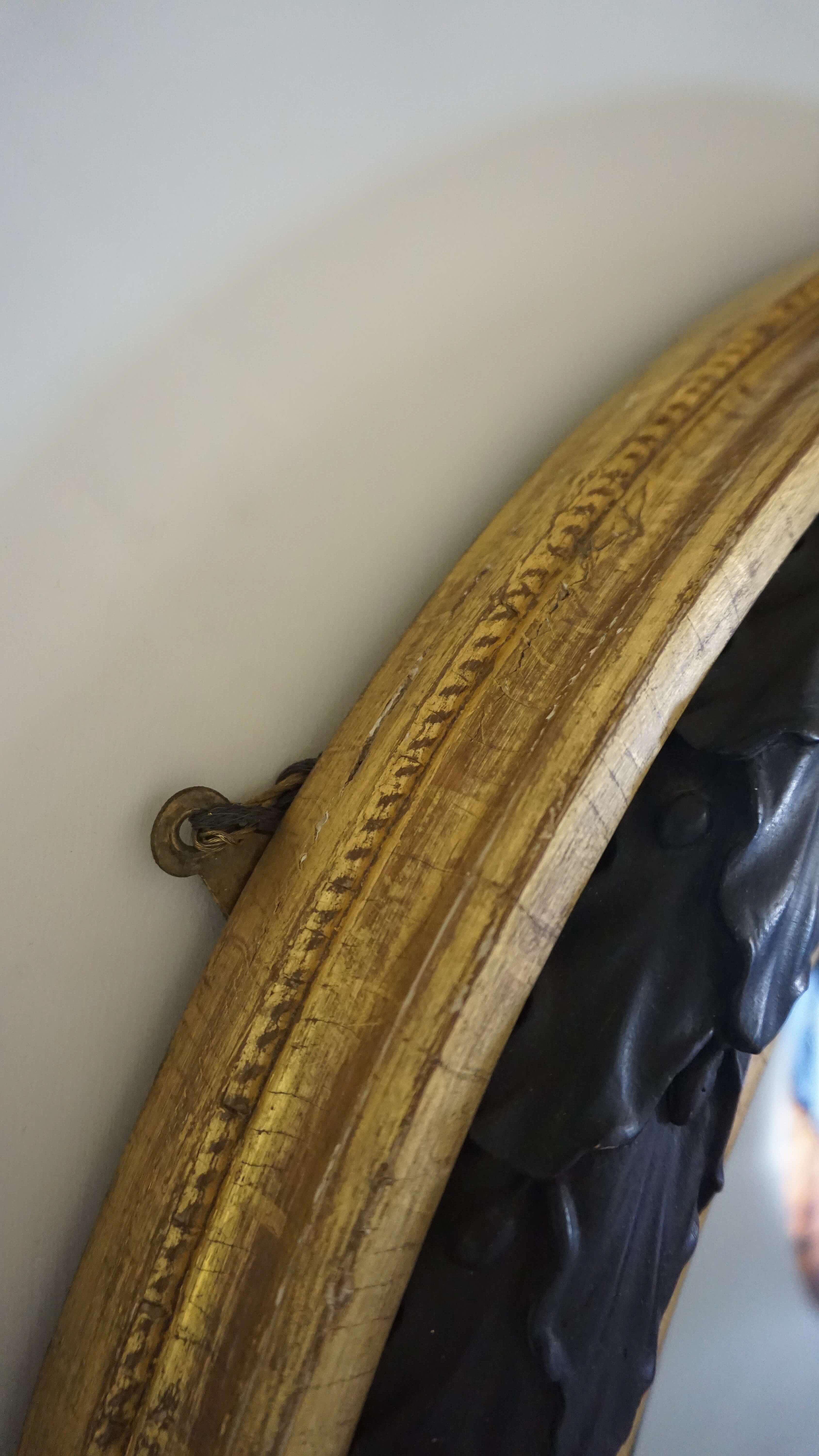 Neoclassical Regency Giltwood and Ebonized Convex Mirror, Signed and Dated 1813 For Sale 6