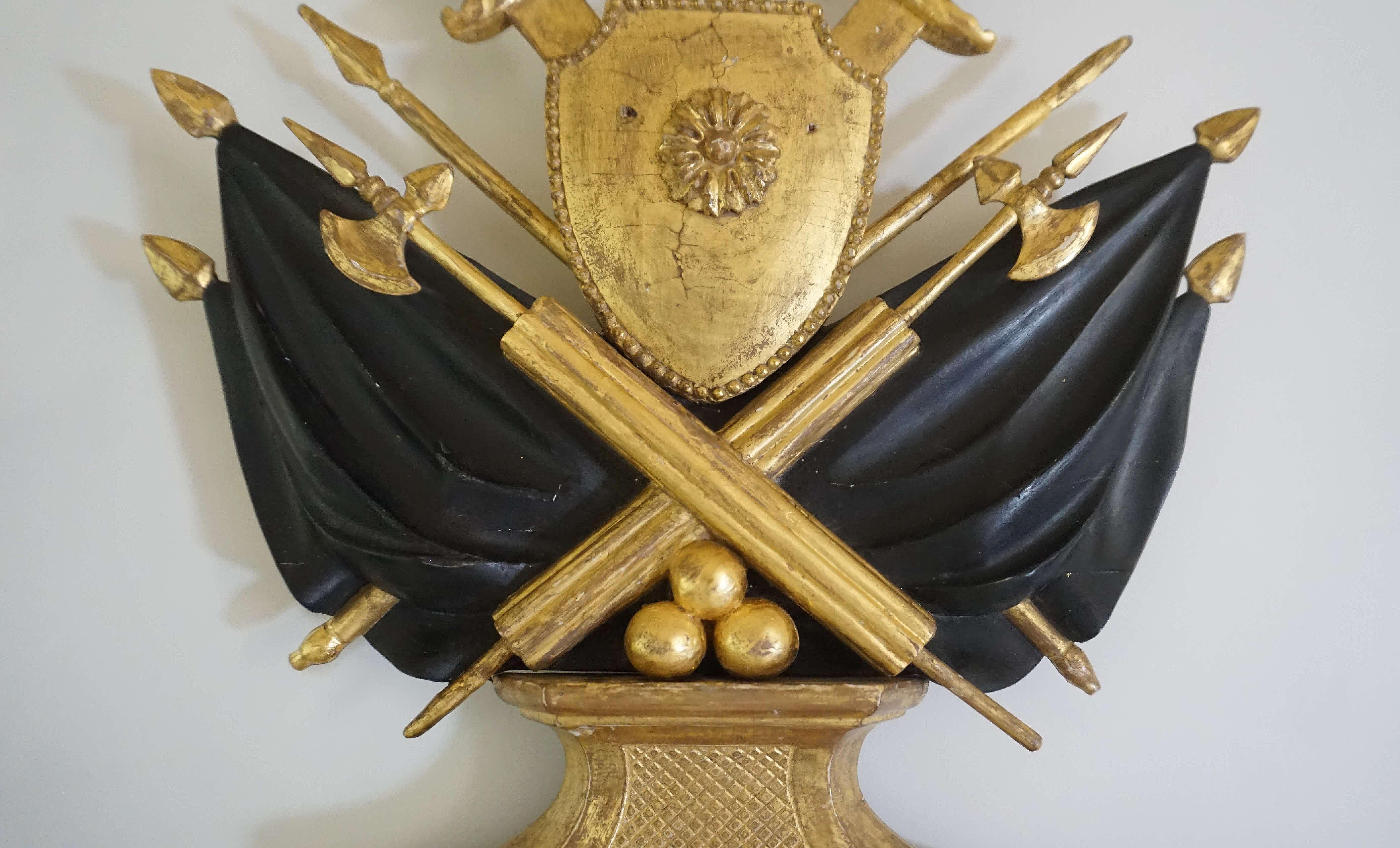 Hand-Carved Neoclassical Regency Giltwood and Ebonized Convex Mirror, Signed and Dated 1813 For Sale
