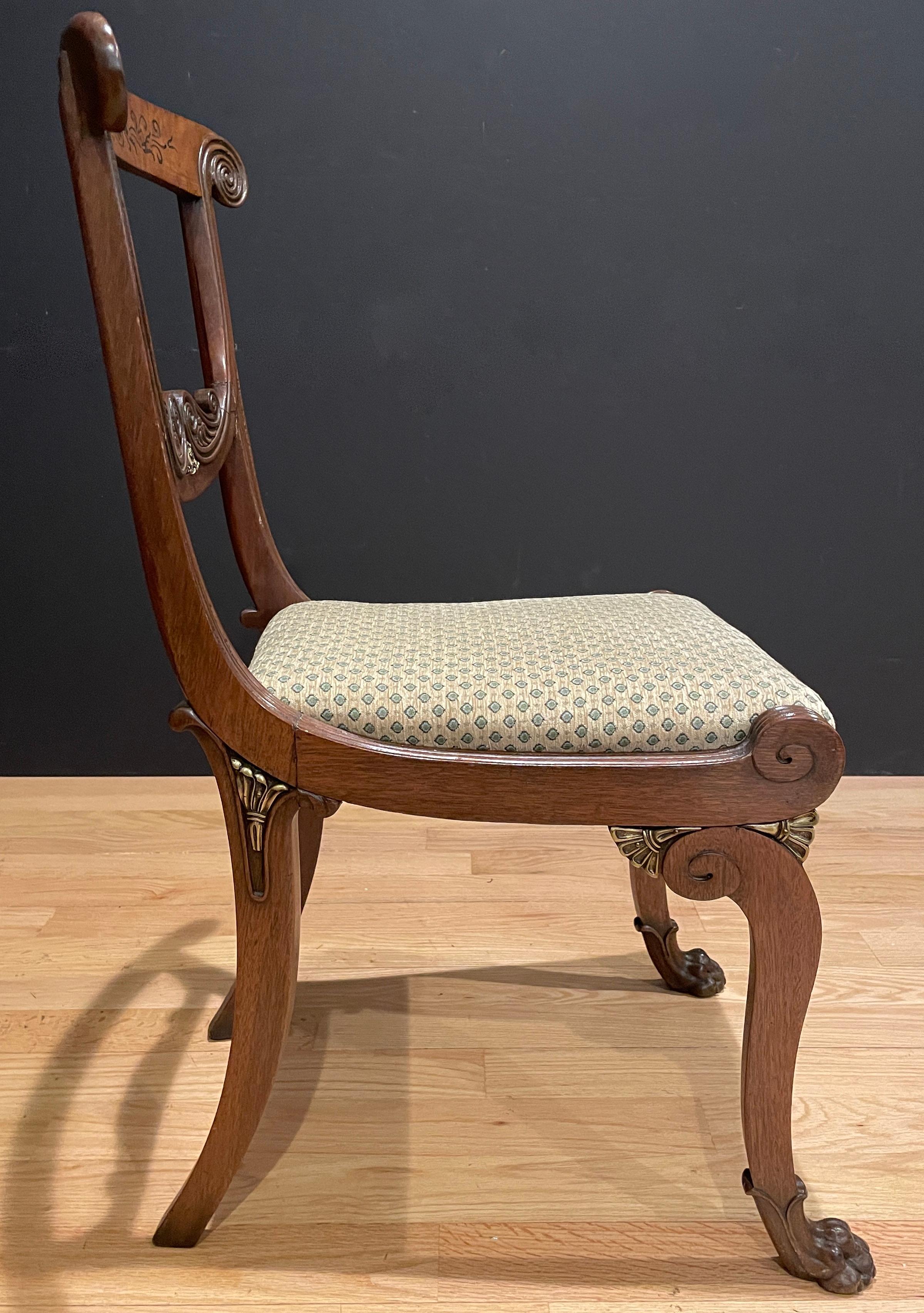 Hand-Carved Neoclassical Regency Klismos Chair