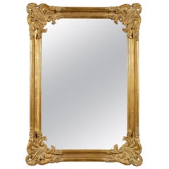 Retro Neoclassical Regency Rectangular Gold Hand Carved Wooden Mirror, 1970