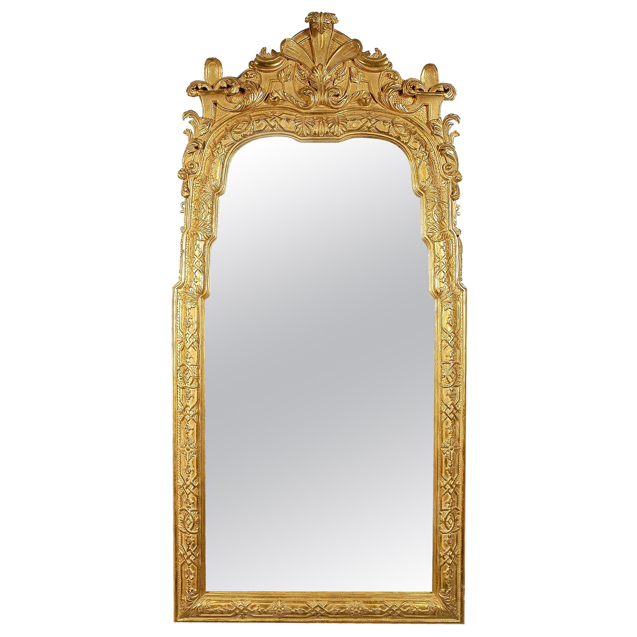 Neoclassical Regency Rectangular Gold Hand Carved Wooden Mirror
