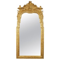 Miroir rectangulaire en bois sculpté à la main de style Régence néoclassique en or