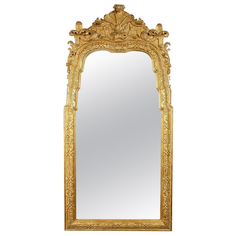Neoclassical Regency Rectangular Gold Hand Carved Wooden Mirror For Sale