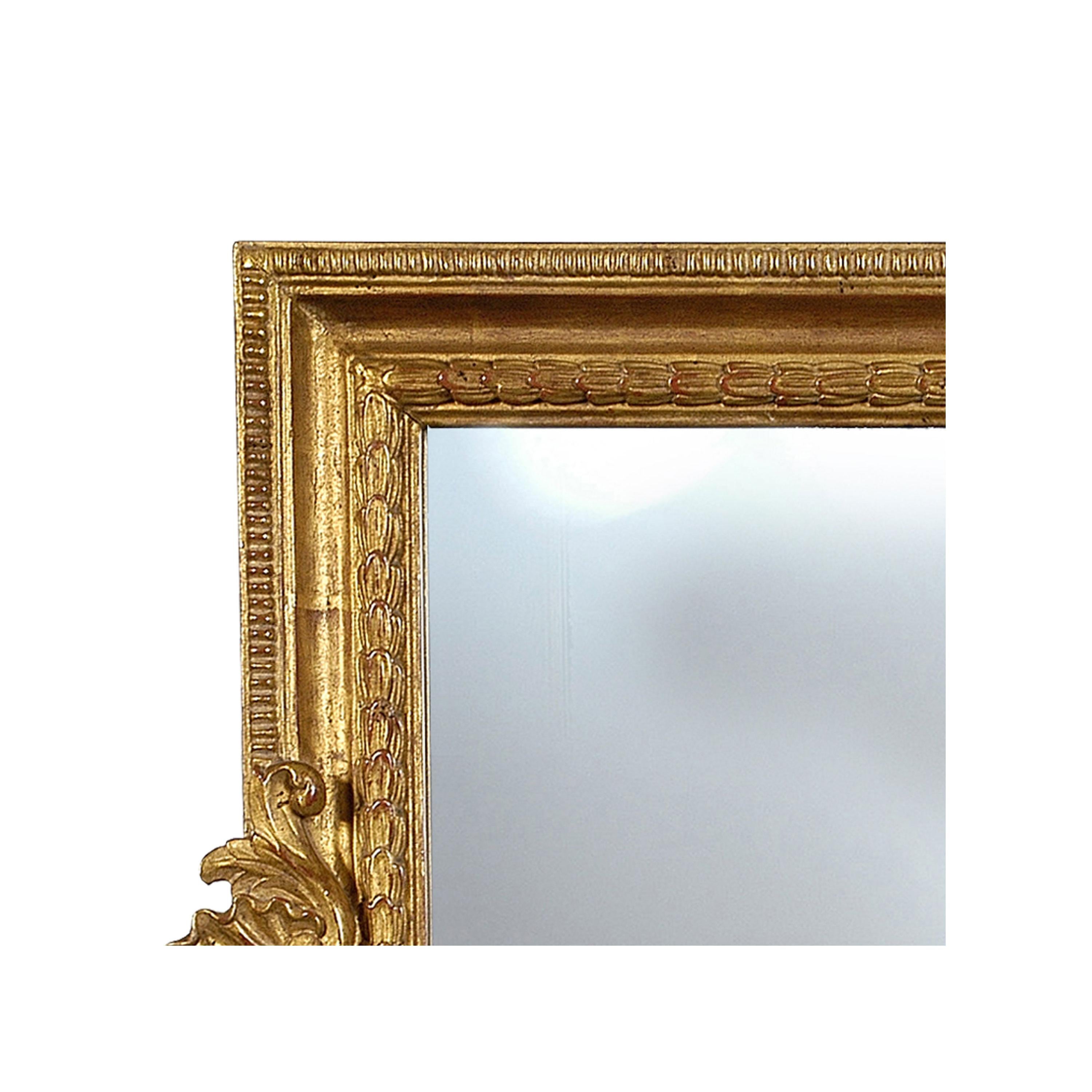 Spanish Neoclassical Regency Rectangular Gold Hand Carved Wooden Mirror