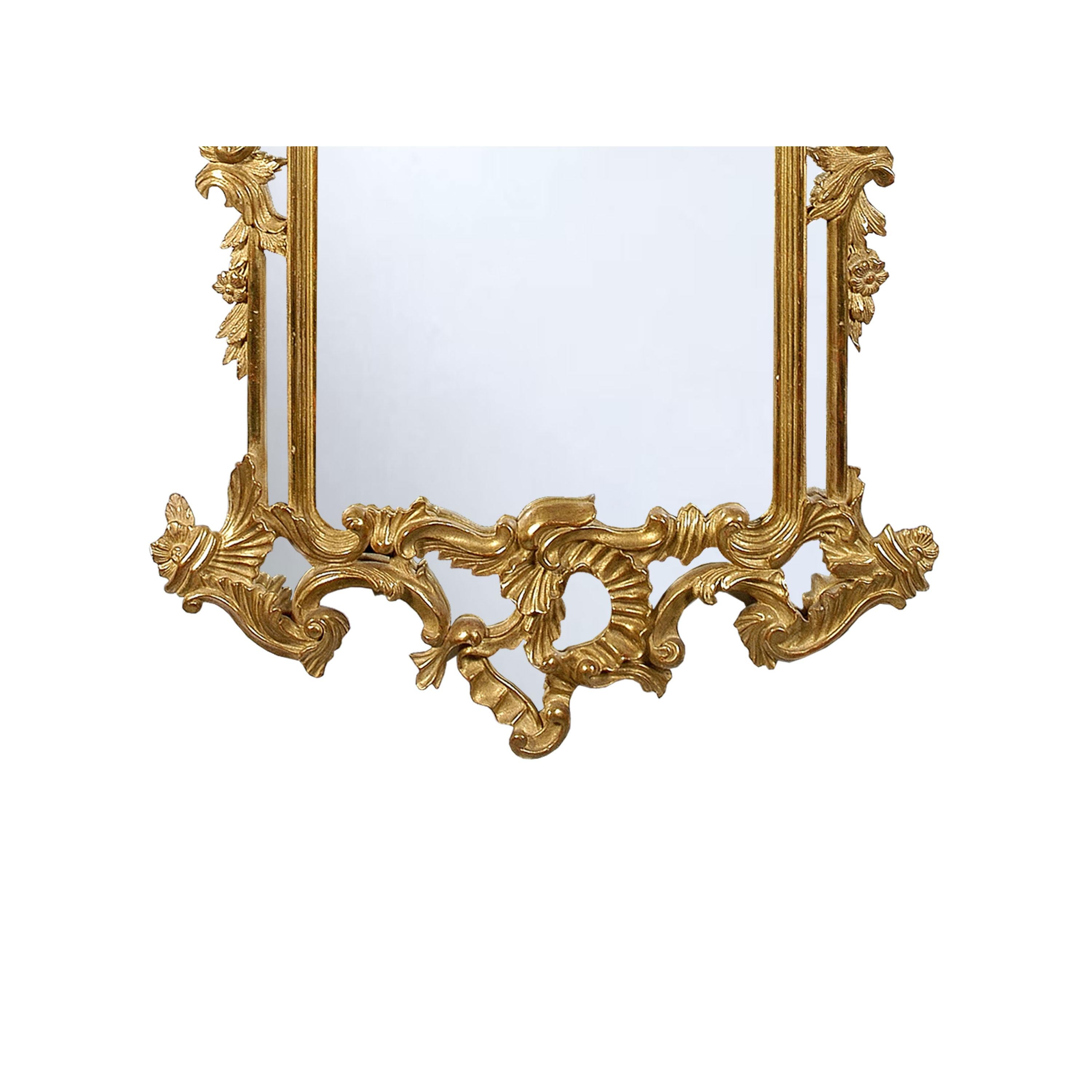Spanish Neoclassical Regency Rectangular Gold Hand Carved Wooden Mirror For Sale
