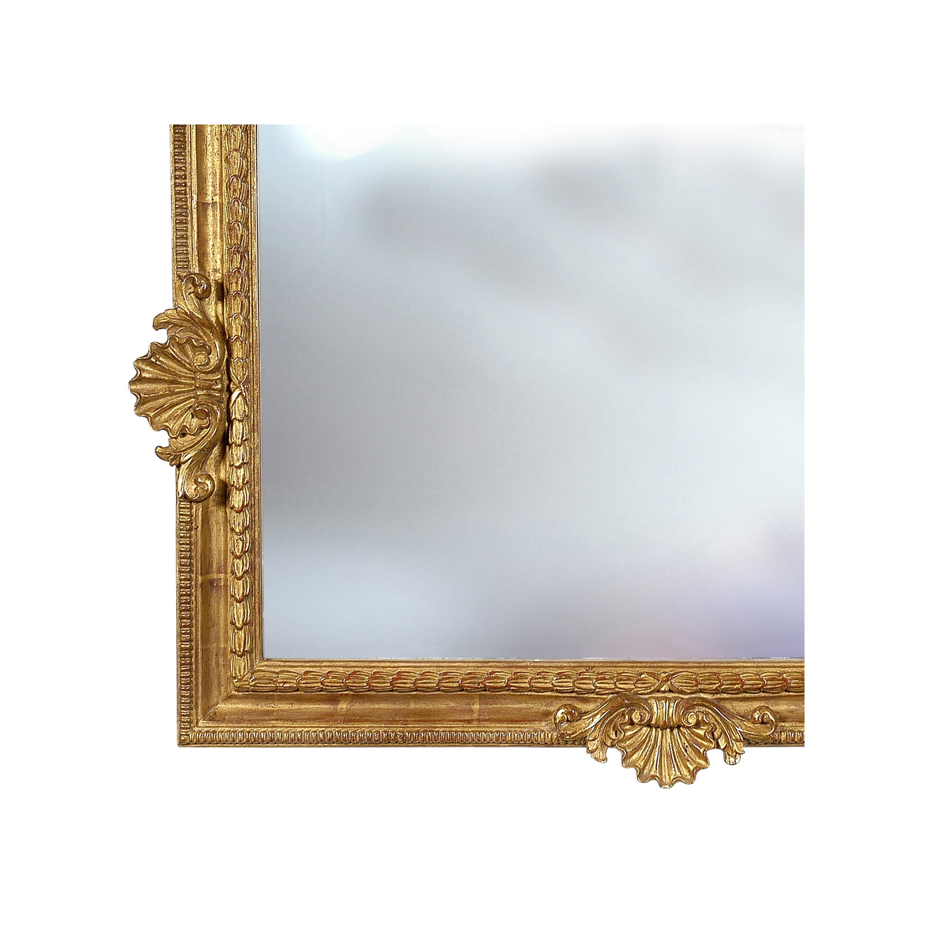 Hand-Carved Neoclassical Regency Rectangular Gold Hand Carved Wooden Mirror
