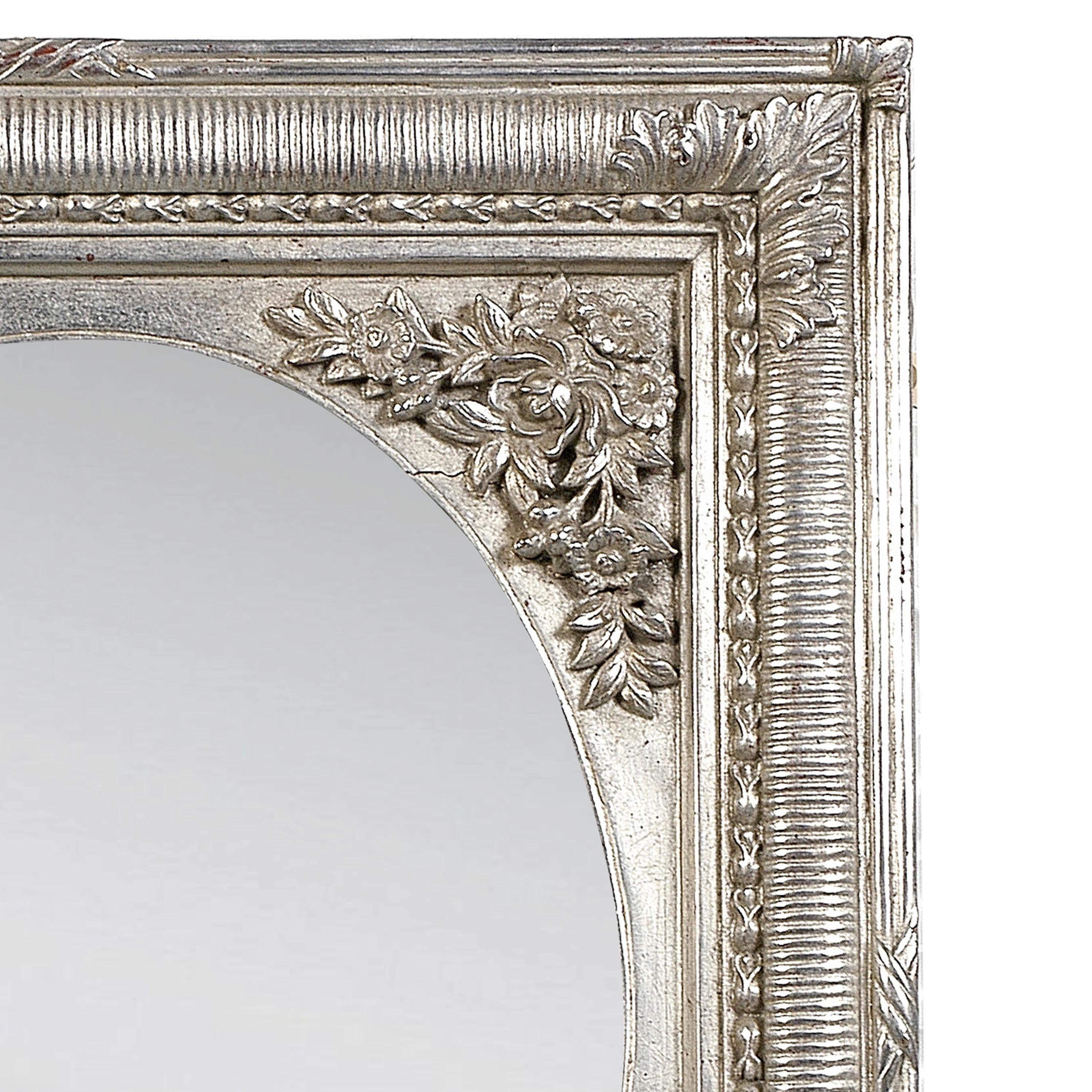 Spanish Neoclassical Regency Rectangular Silver Hand Carved Wooden Mirror, 1970 For Sale