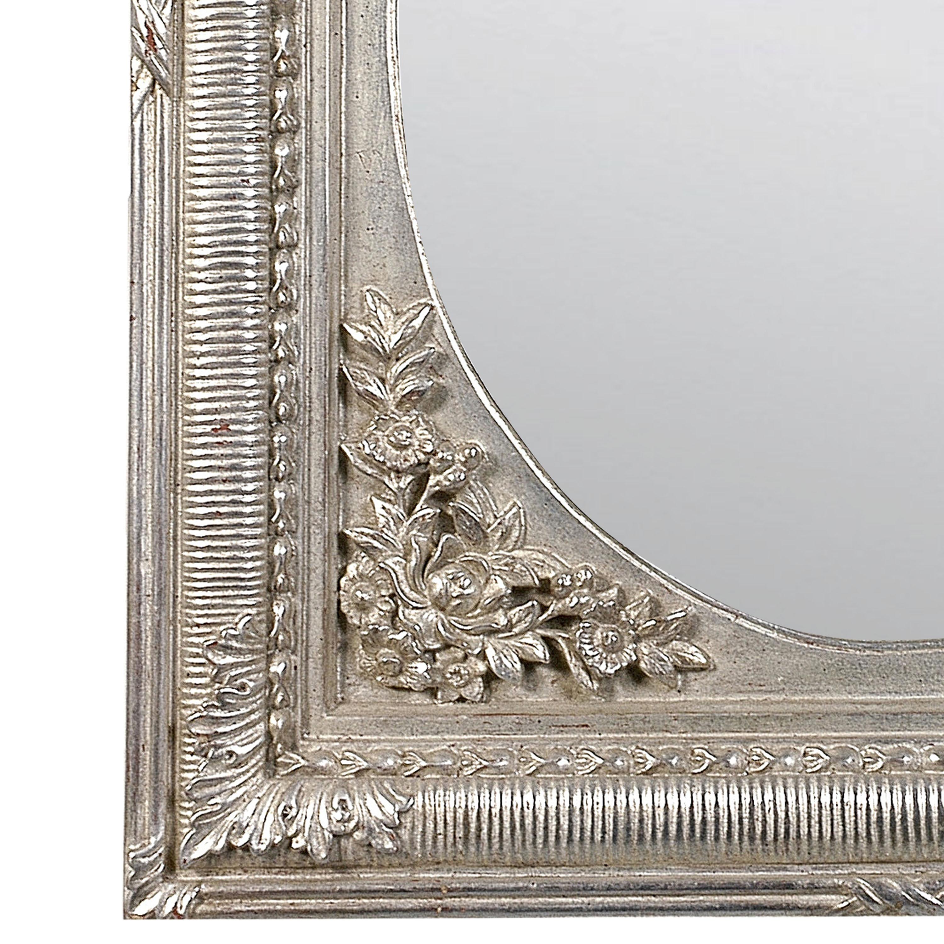 Hand-Carved Neoclassical Regency Rectangular Silver Hand Carved Wooden Mirror, 1970 For Sale