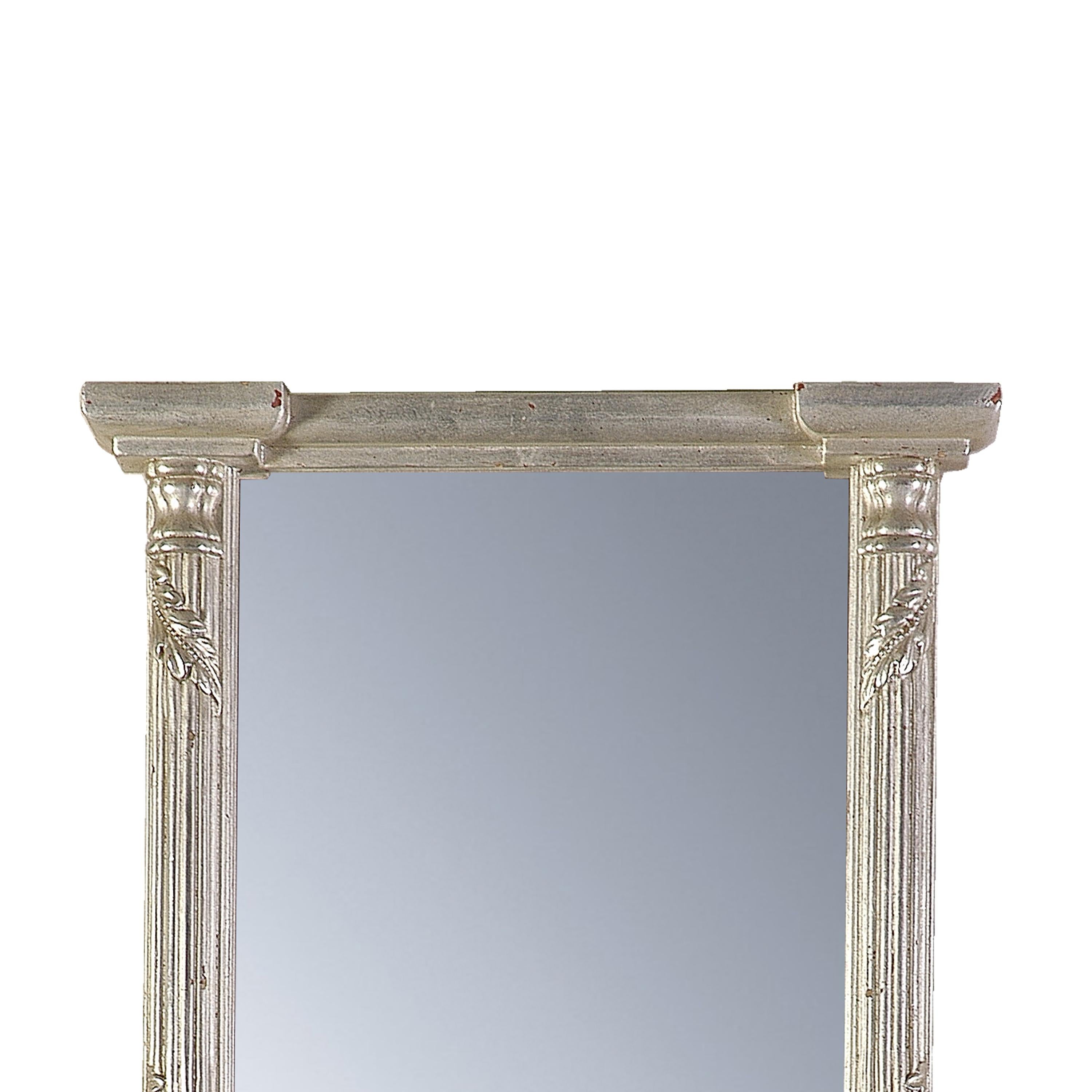 Hand-Carved Neoclassical Regency Rectangular Silver Hand Carved Wooden Mirror, 1970