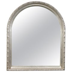 Vintage Neoclassical Regency Rectangular Silver Hand Carved Wooden Mirror, 1970