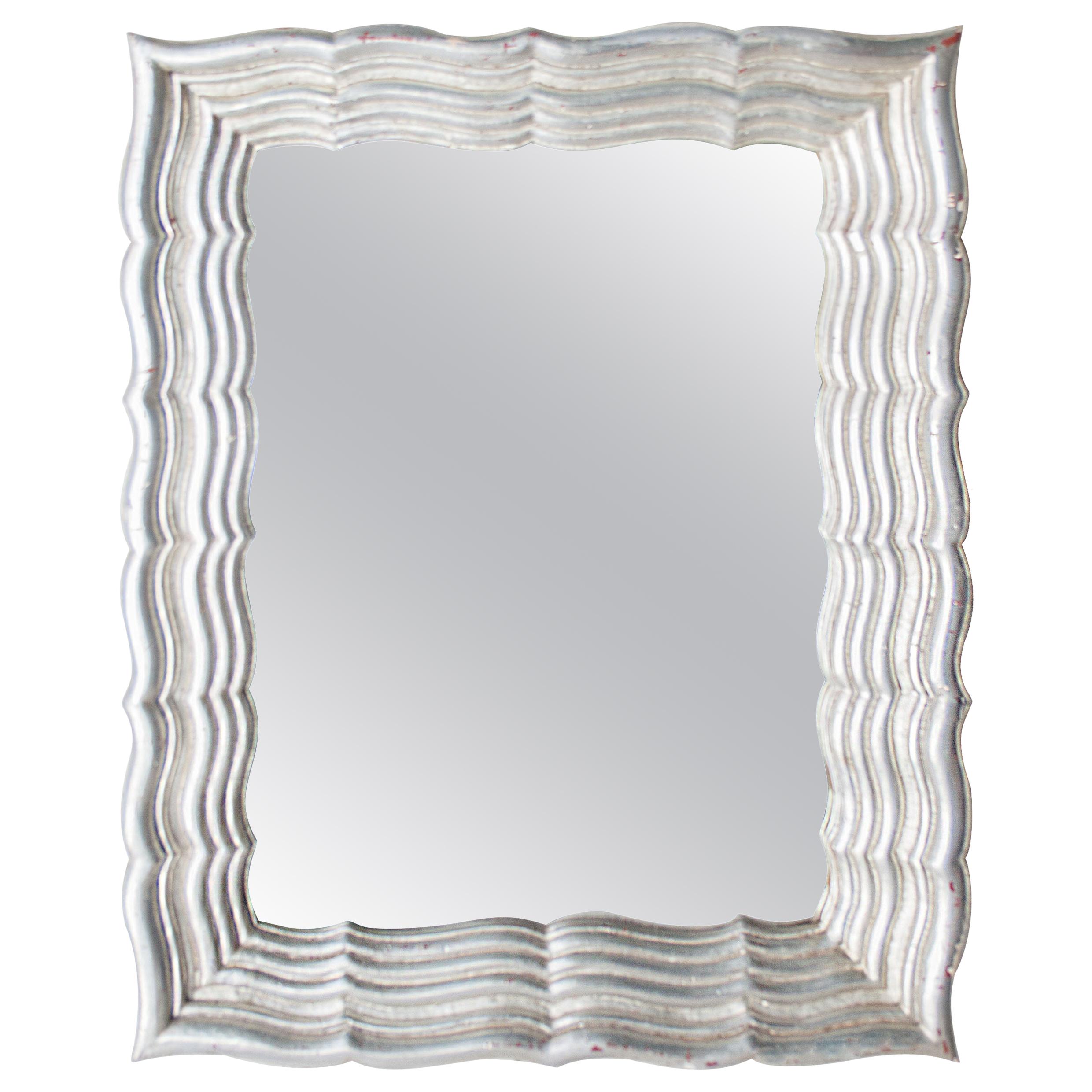 Neoclassical Regency Rectangular Silver Hand Carved Wooden Mirror, 1970