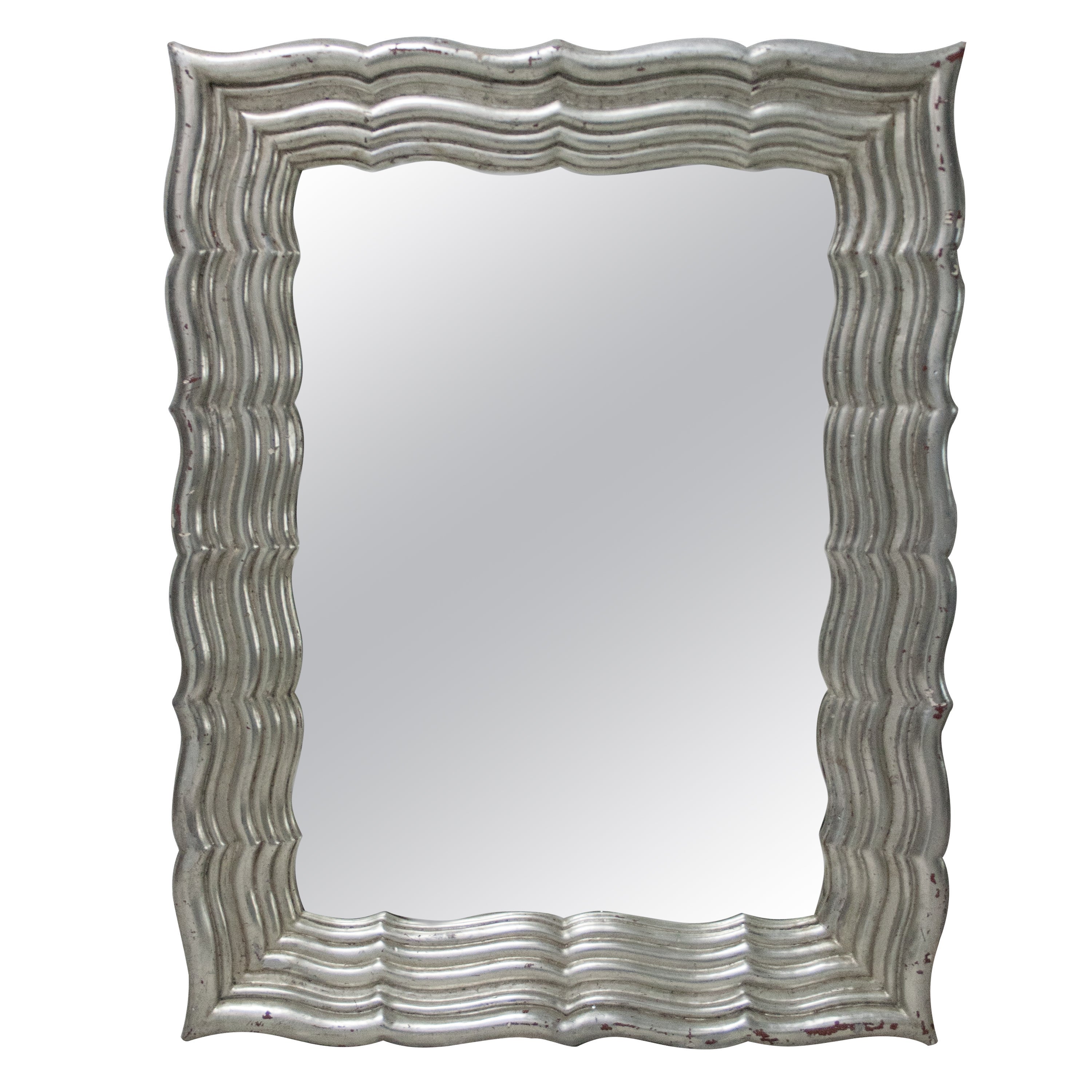 Espejo neoclásico de la Regencia, rectangular, de madera tallada a mano y plata, 1970
