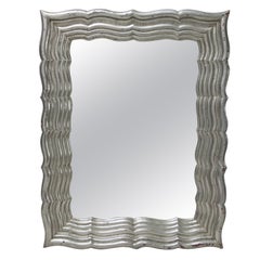 Neoclassical Regency Rectangular Silver Hand Carved Wooden Mirror, 1970
