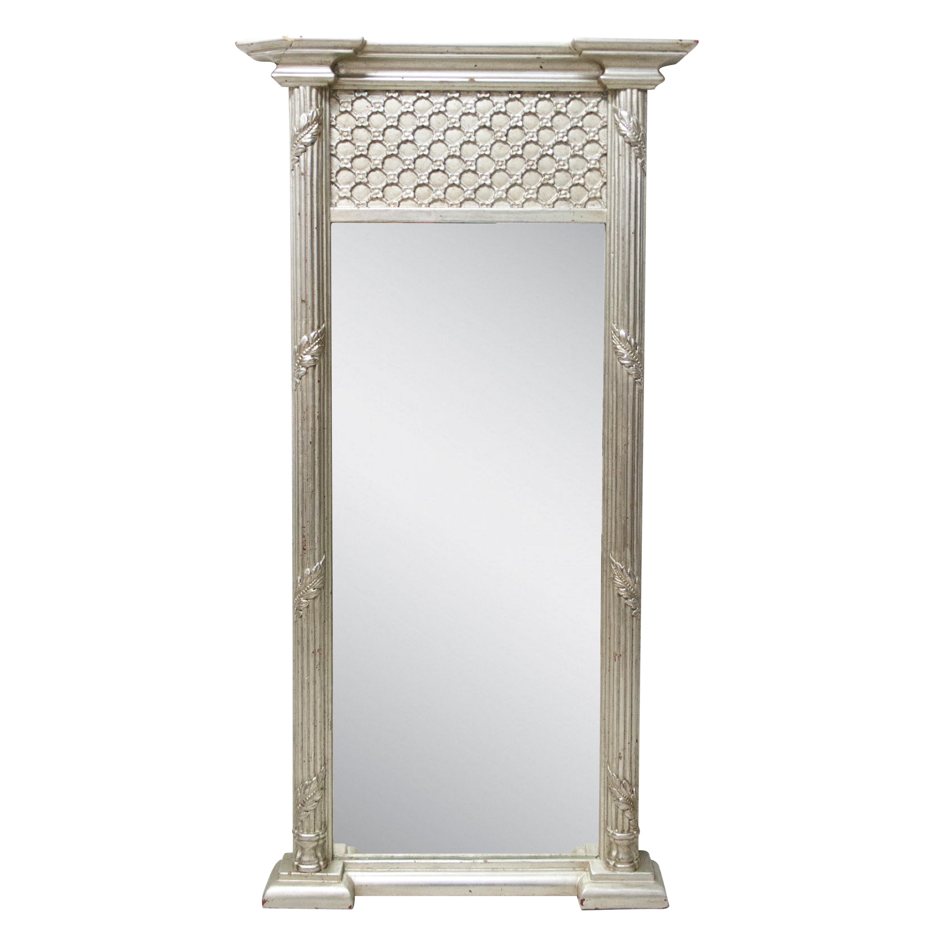 Neoclassical Regency Rectangular Silver Hand Carved Wooden Mirror, 1970