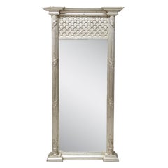 Vintage Neoclassical Regency Rectangular Silver Hand Carved Wooden Mirror, 1970