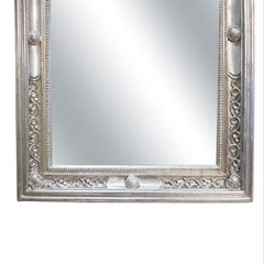 Neoclassical Regency Rectangular Silver Hand Carved Wooden Mirror