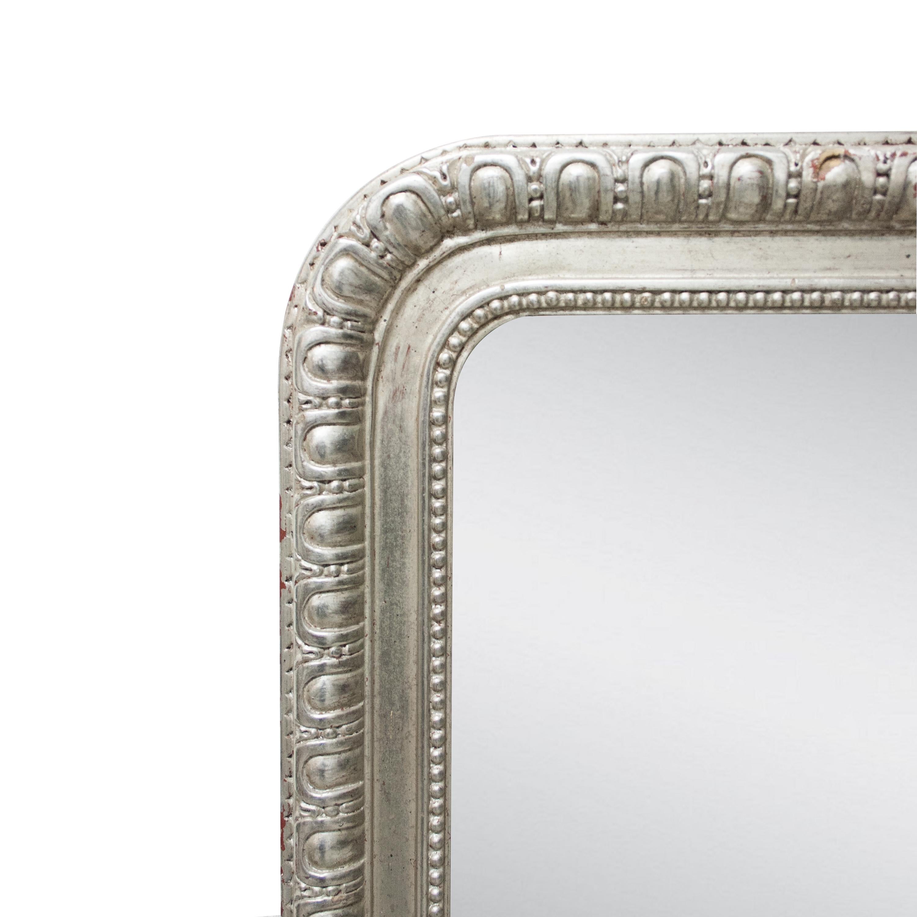 Spanish Neoclassical Regency Rectangular Silver Hand Carved Wooden Mirror For Sale