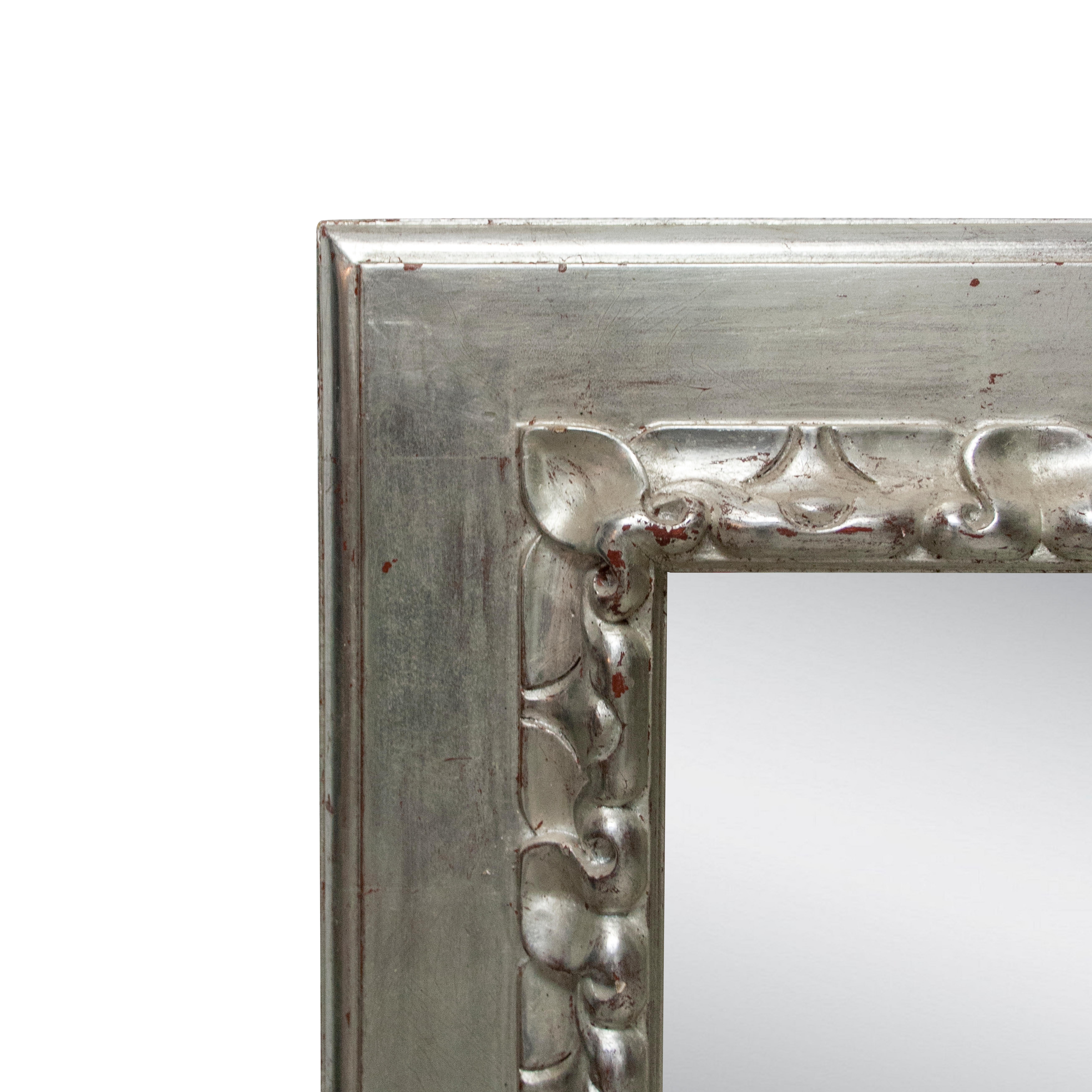 Neoclassical Revival Neoclassical Regency Rectangular Silver Hand Carved Wooden Mirror For Sale