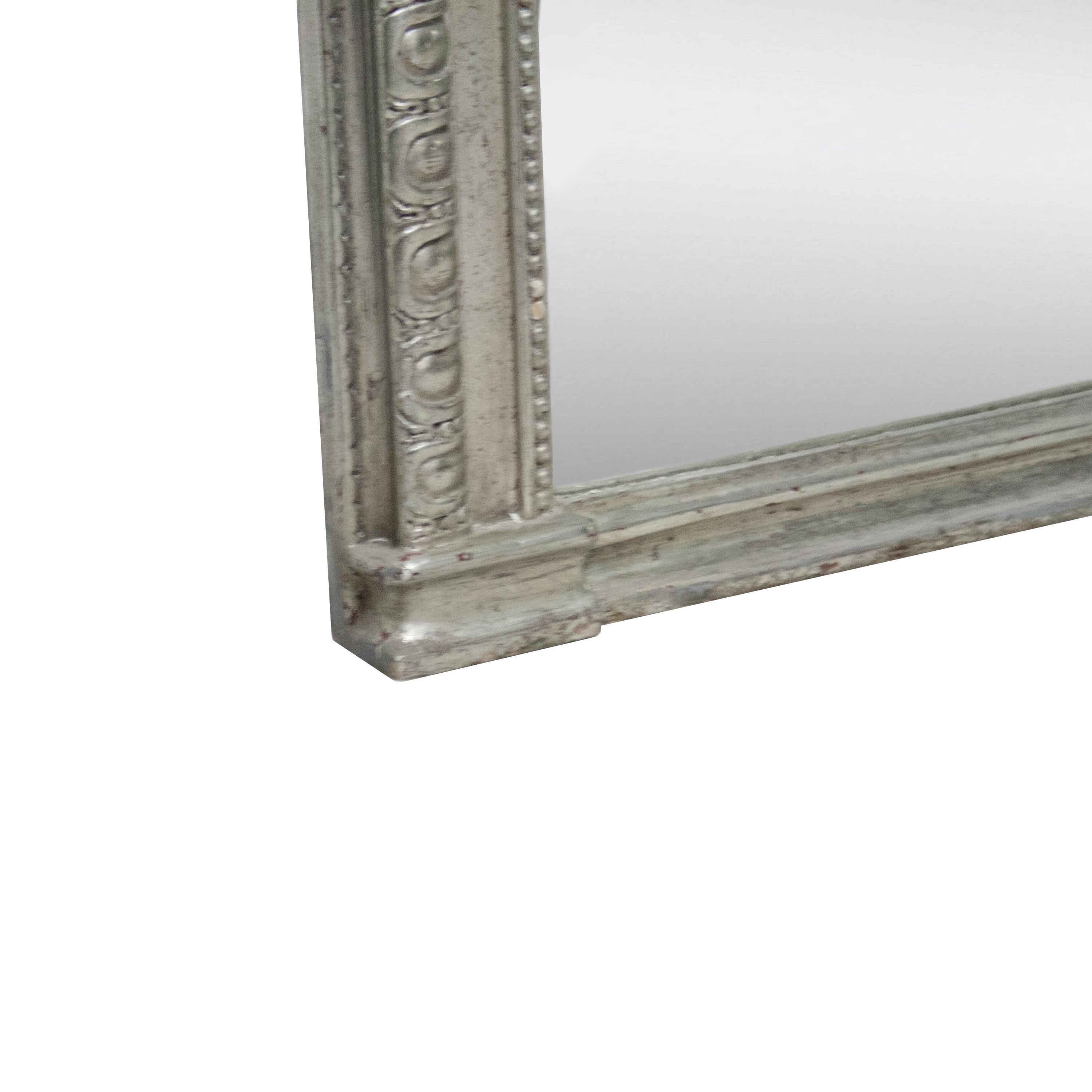 Hand-Carved Neoclassical Regency Rectangular Silver Hand Carved Wooden Mirror For Sale