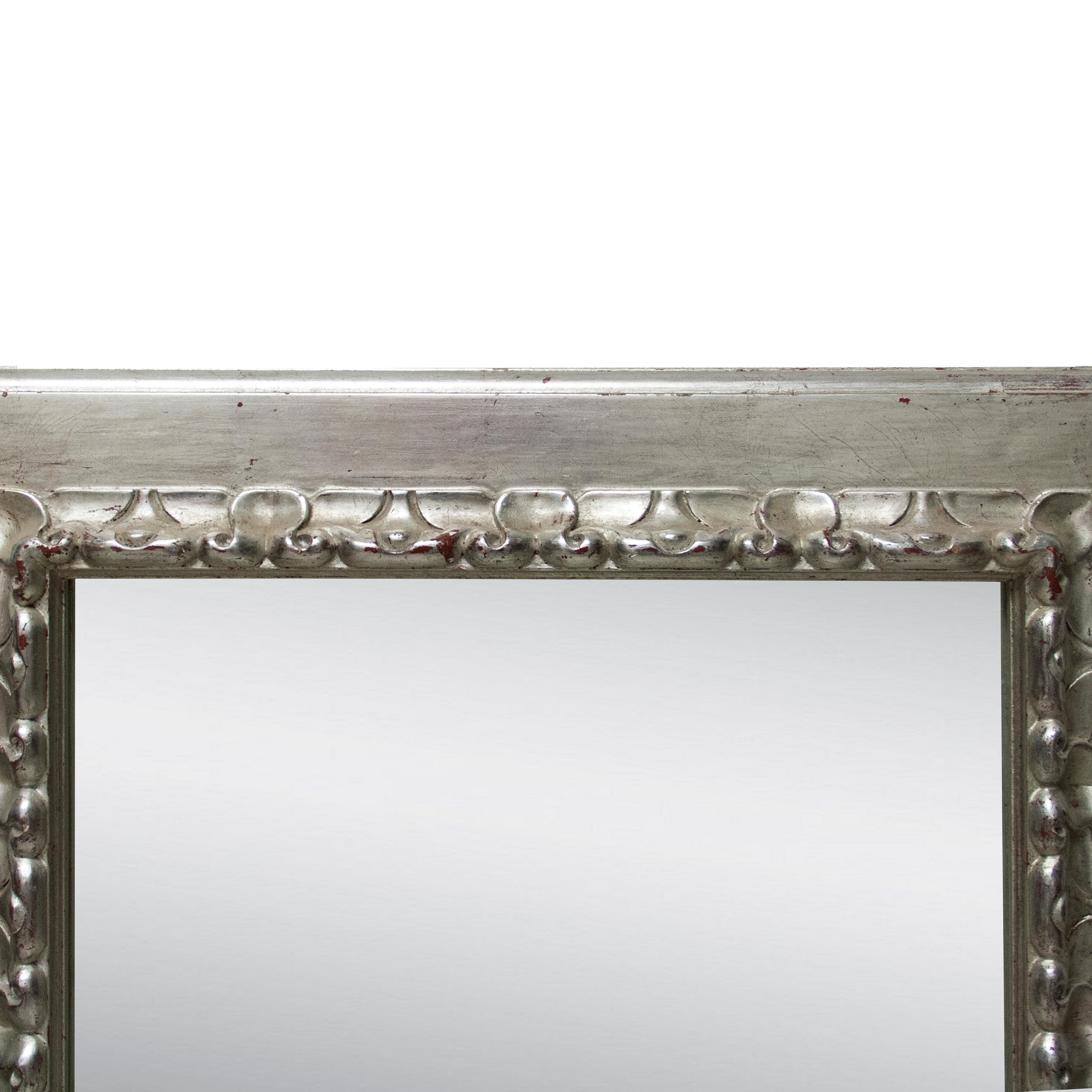 Neoclassical Regency Rectangular Silver Hand Carved Wooden Mirror In Good Condition In Madrid, ES