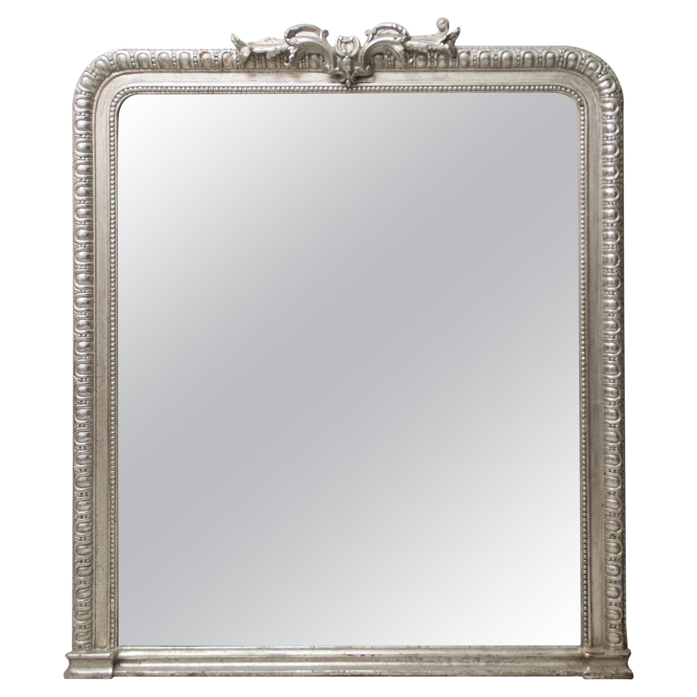 Specchio Neoclassico Regency rettangolare in argento intagliato a mano in legno