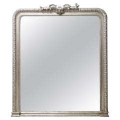 Specchio Neoclassico Regency rettangolare in argento intagliato a mano in legno