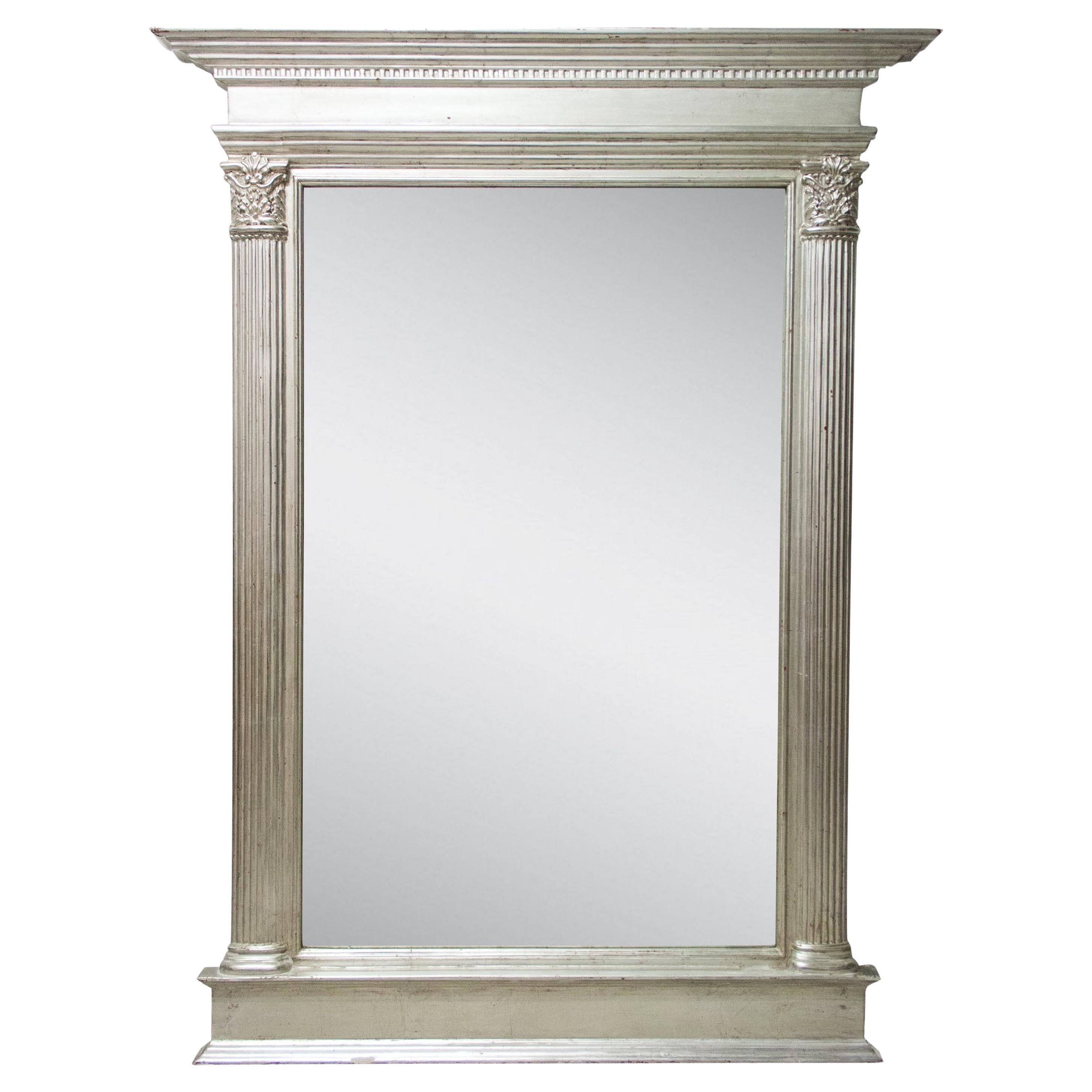 Neoclassical Regency Rectangular Silver Hand Carved Wooden Mirror