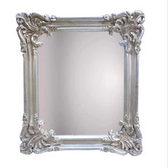 Neoclassical Regency Rectangular Silver Hand Carved Wooden Mirror, Spain, 1970