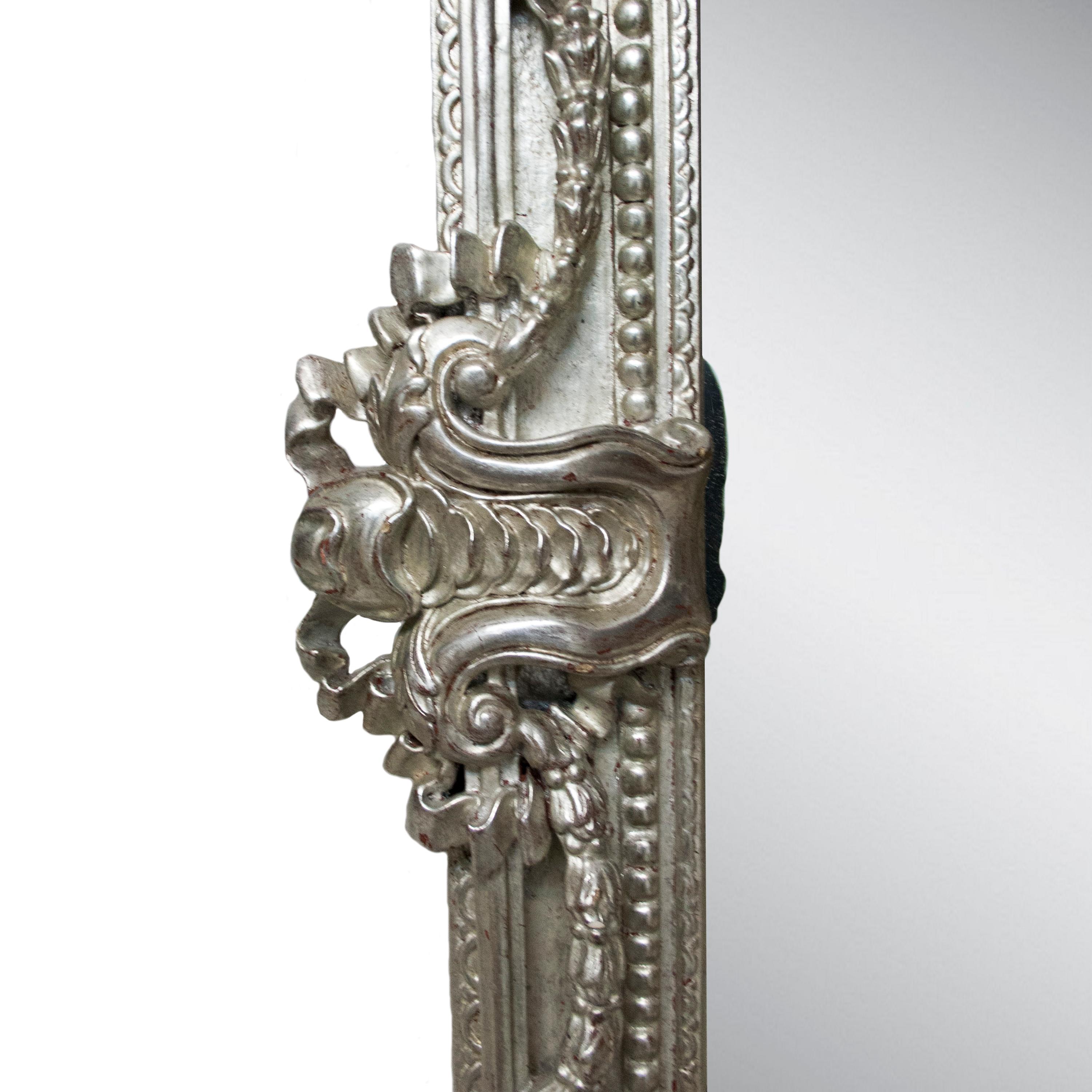 Hand-Carved Neoclassical Regency Rectangular Silver Hand Carved Wooden Mirror, Spain, 1970 For Sale
