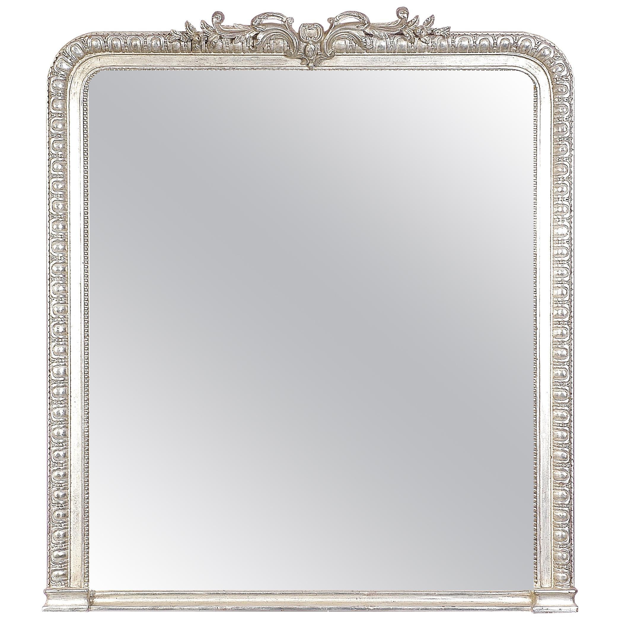 Neoclassical Regency Rectangular Silver Hand Carved Wooden Mirror.