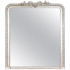 Neoclassical Regency Rectangular Silver Hand Carved Wooden Mirror.