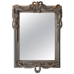 Neoclassical Regency Rectangular Silver Hand Carved Wooden Mirror, Spain, 1970