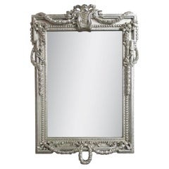 Neoclassical Regency Rectangular Silver Hand Carved Wooden Mirror, Spain, 1970