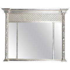 Retro Neoclassical Regency Rectangular Triptych Silver Hand Carved Wooden Mirror, 1970