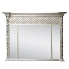 Neoclassical Regency Rectangular Triptych Silver Hand Carved Wooden Mirror, 1970