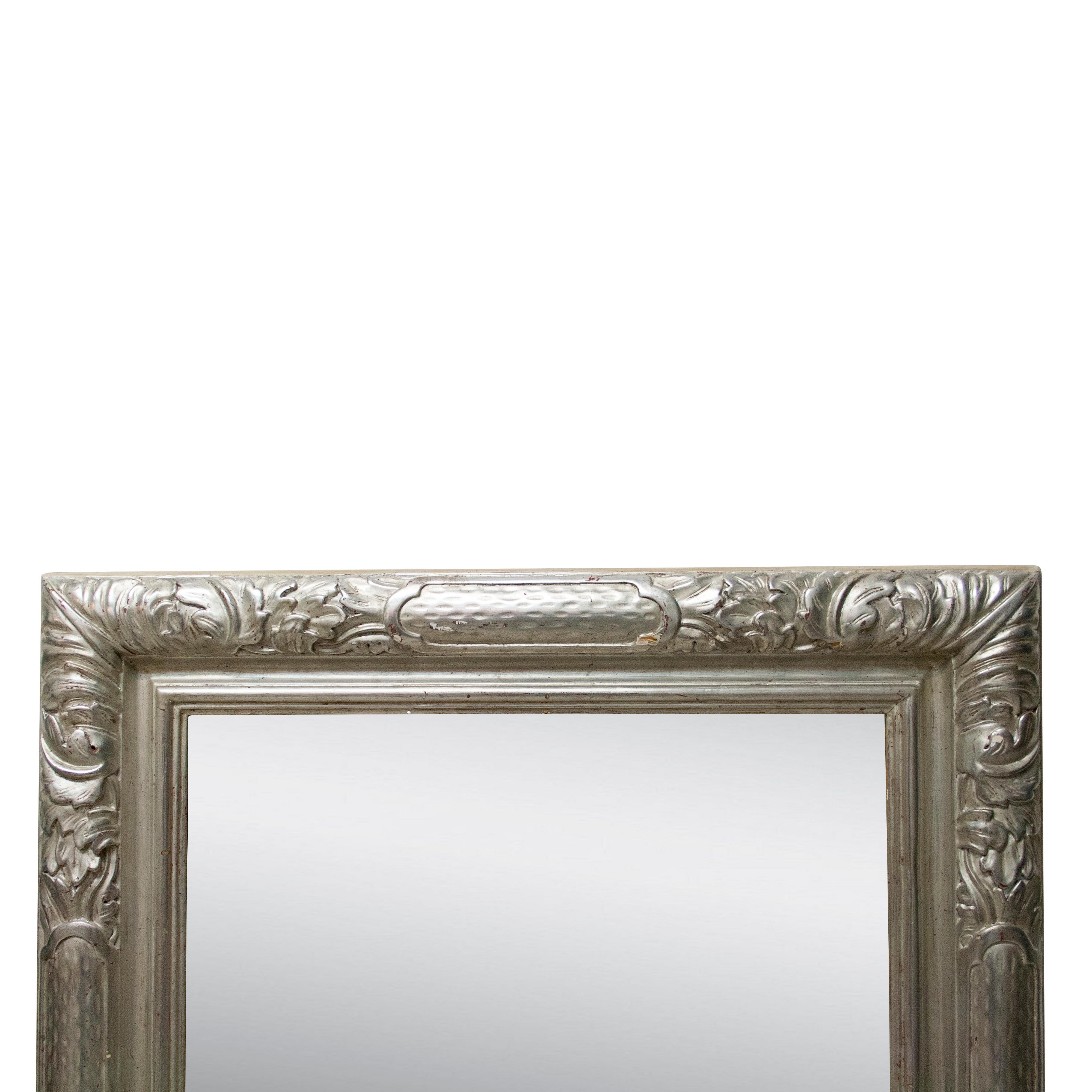 Neoclassical Revival Neoclassical Regency Silver Foil Hand Carved Wooden Mirror, 1970 For Sale