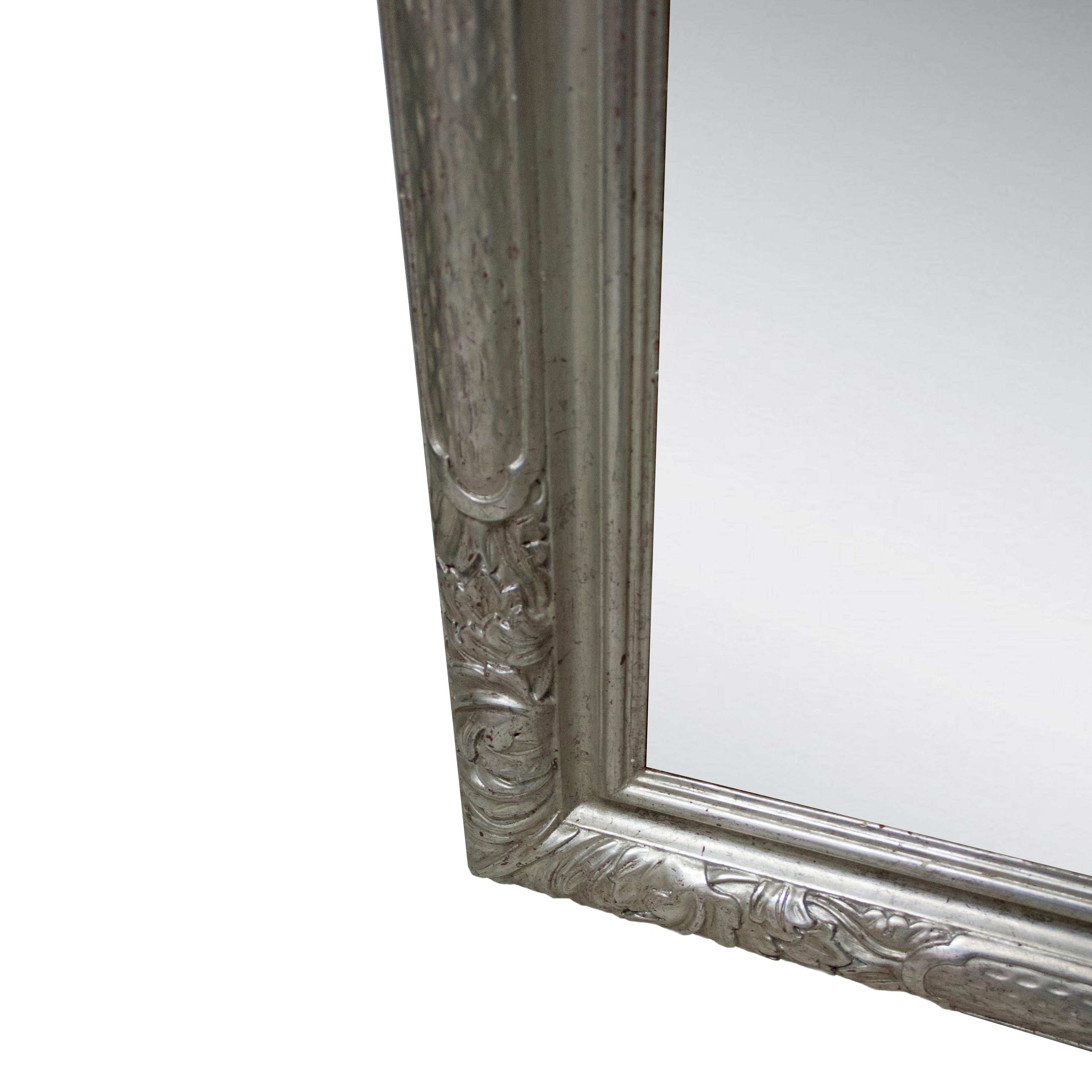Hand-Carved Neoclassical Regency Silver Foil Hand Carved Wooden Mirror, 1970 For Sale