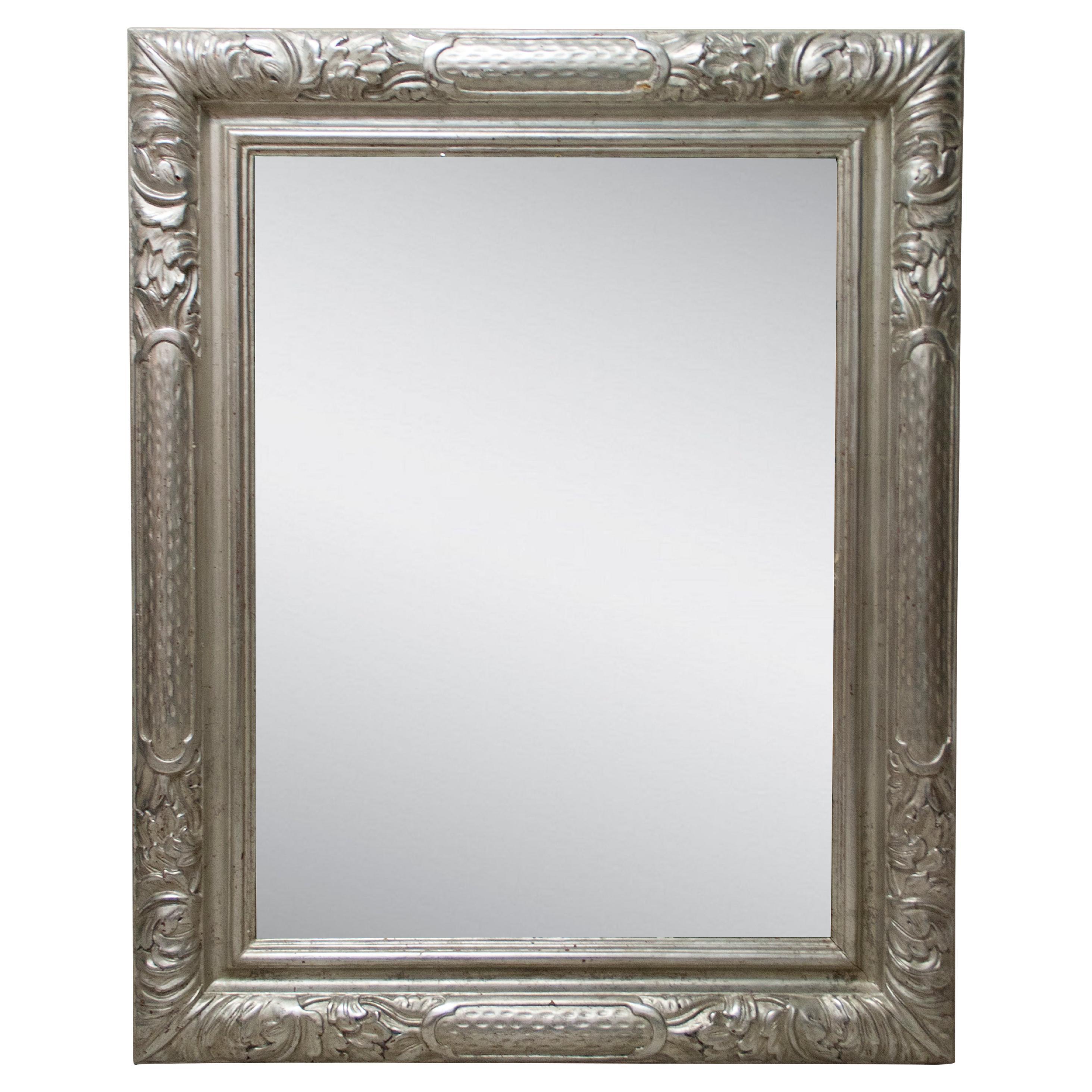 Neoclassical Regency Silver Foil Hand Carved Wooden Mirror, 1970