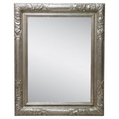 Neoclassical Regency Silver Foil Hand Carved Wooden Mirror, 1970