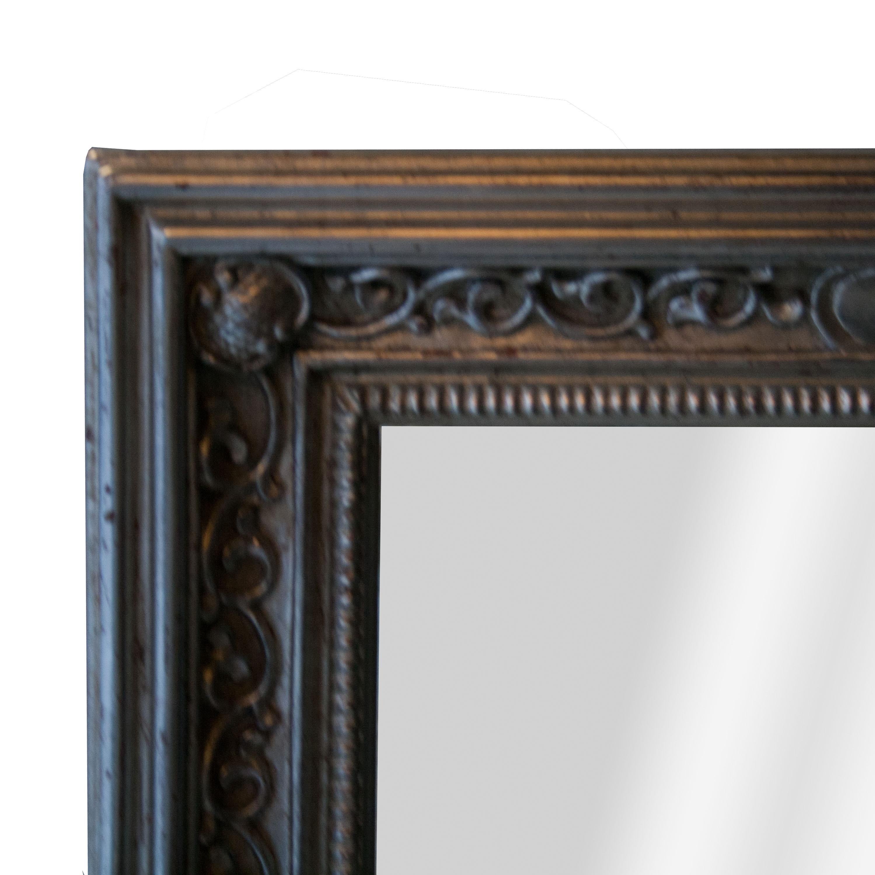 Spanish Neoclassical Regency Silver Hand Carved Wooden Mirror, 1970