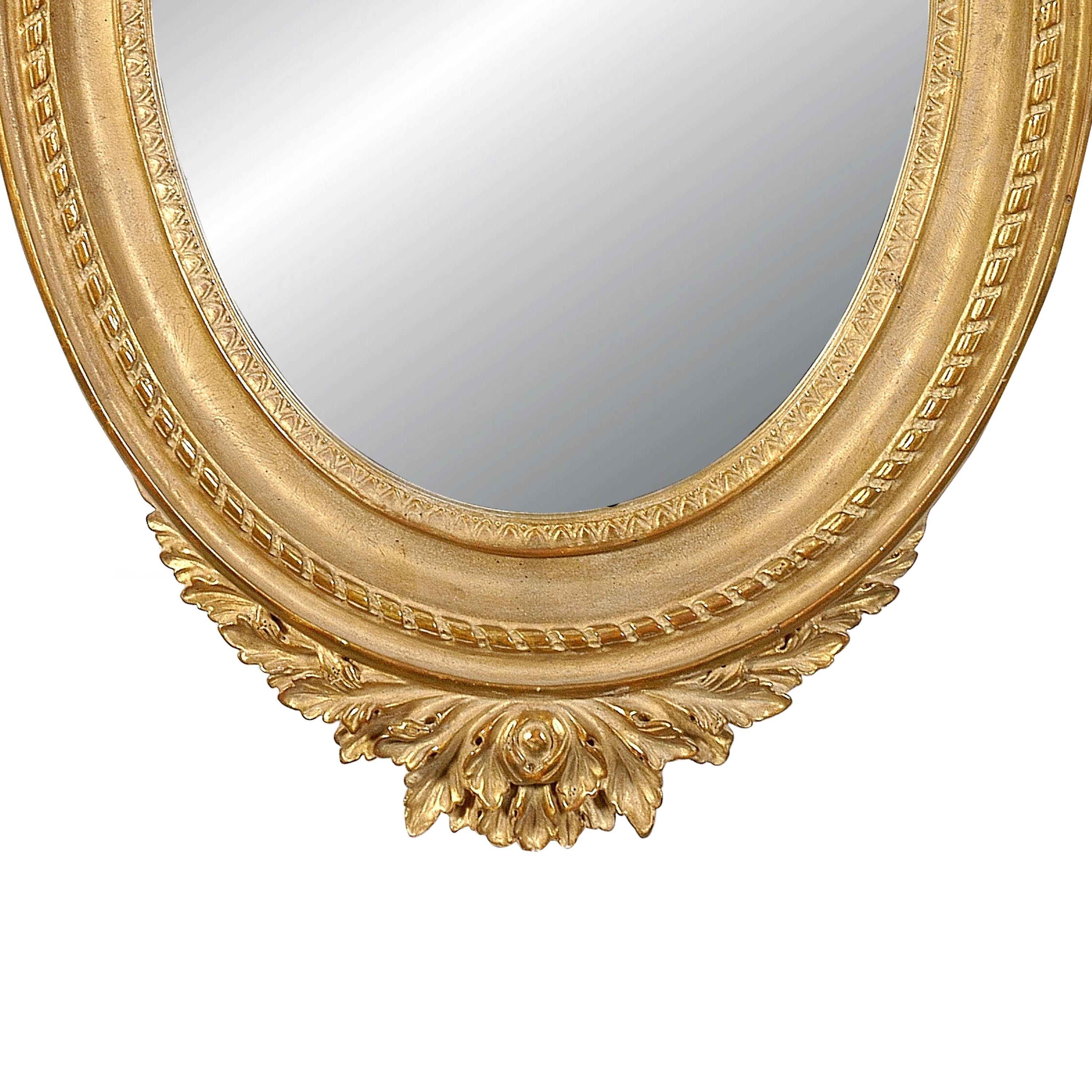 Spanish Neoclassical Regency Style Acanthus Gold Foil Hand Carved Wooden Mirror, 1970