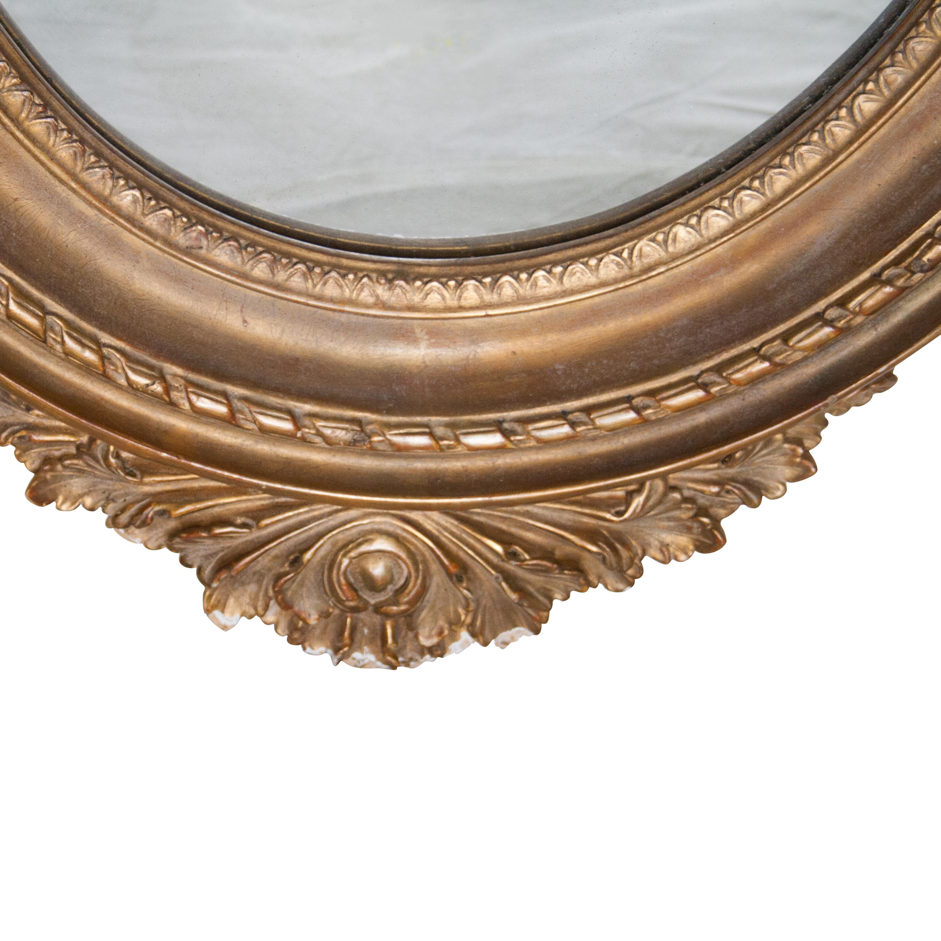 Neoclassical Regency Style Acanthus Gold Foil Hand Carved Wooden Mirror, 1970 In Good Condition For Sale In Madrid, ES