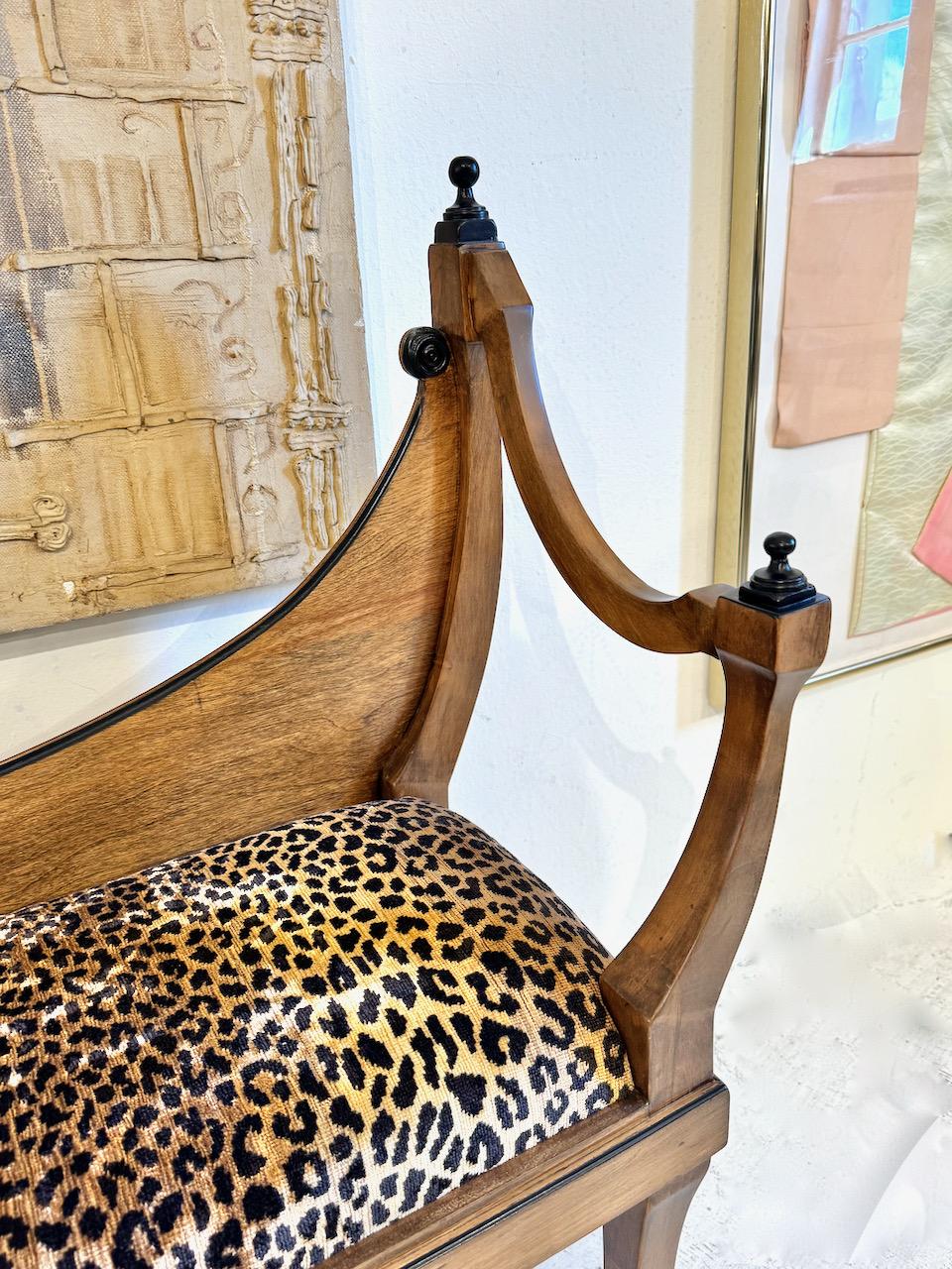 Velvet NeoClassical Regency-Style Bench For Sale