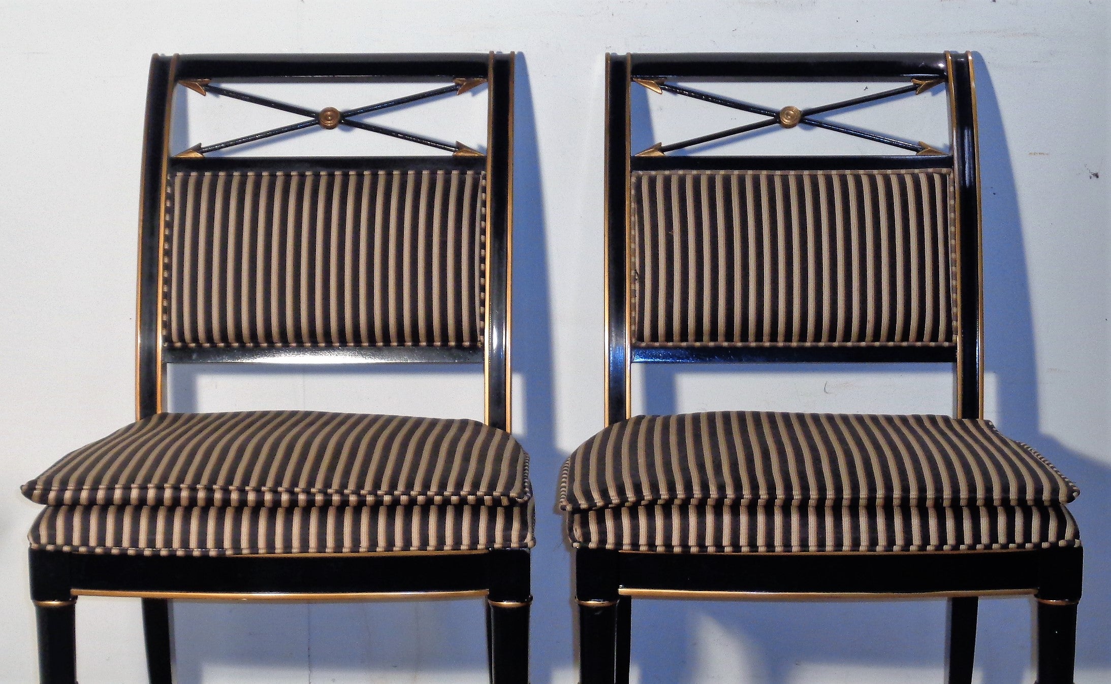 Gilt Classical Regency Style Black Lacquered Gilded Chairs